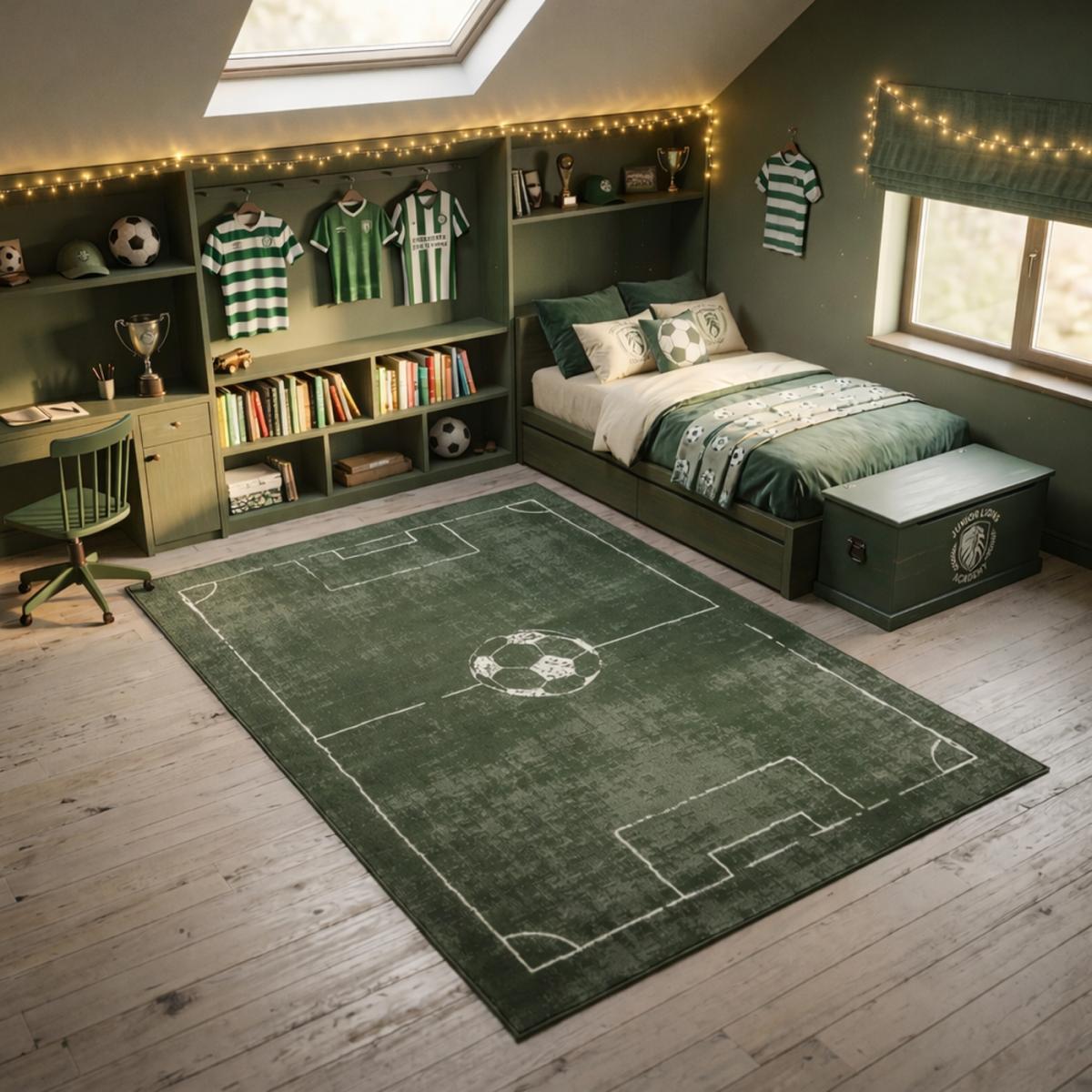 Tapis enfant motif terrain de football, ludique et sportif, UN AMOUR DE TAPIS