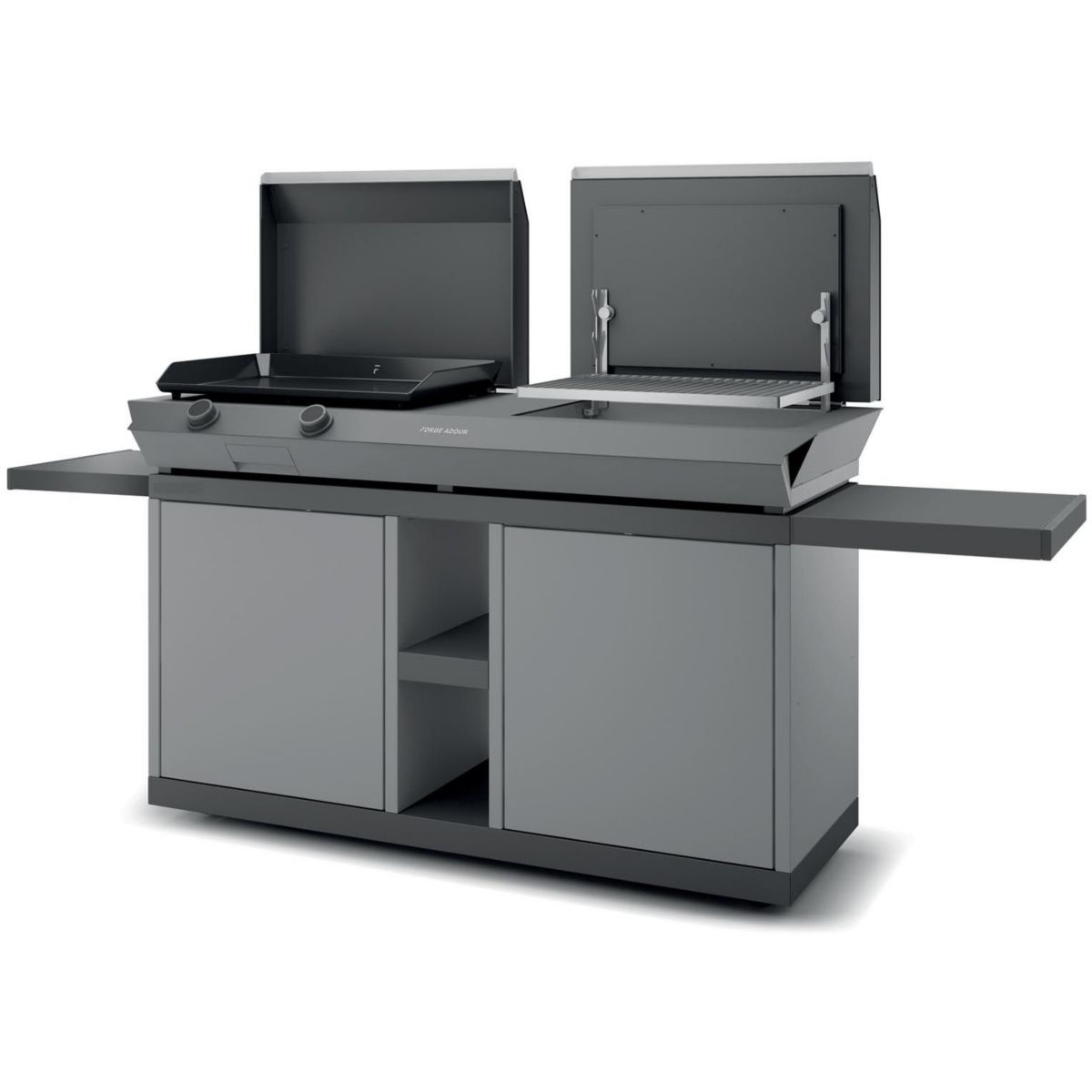 Chariot Plancha Combi G NG 2 tablettes rabattables 2portes coulissantes, FORGE ADOUR