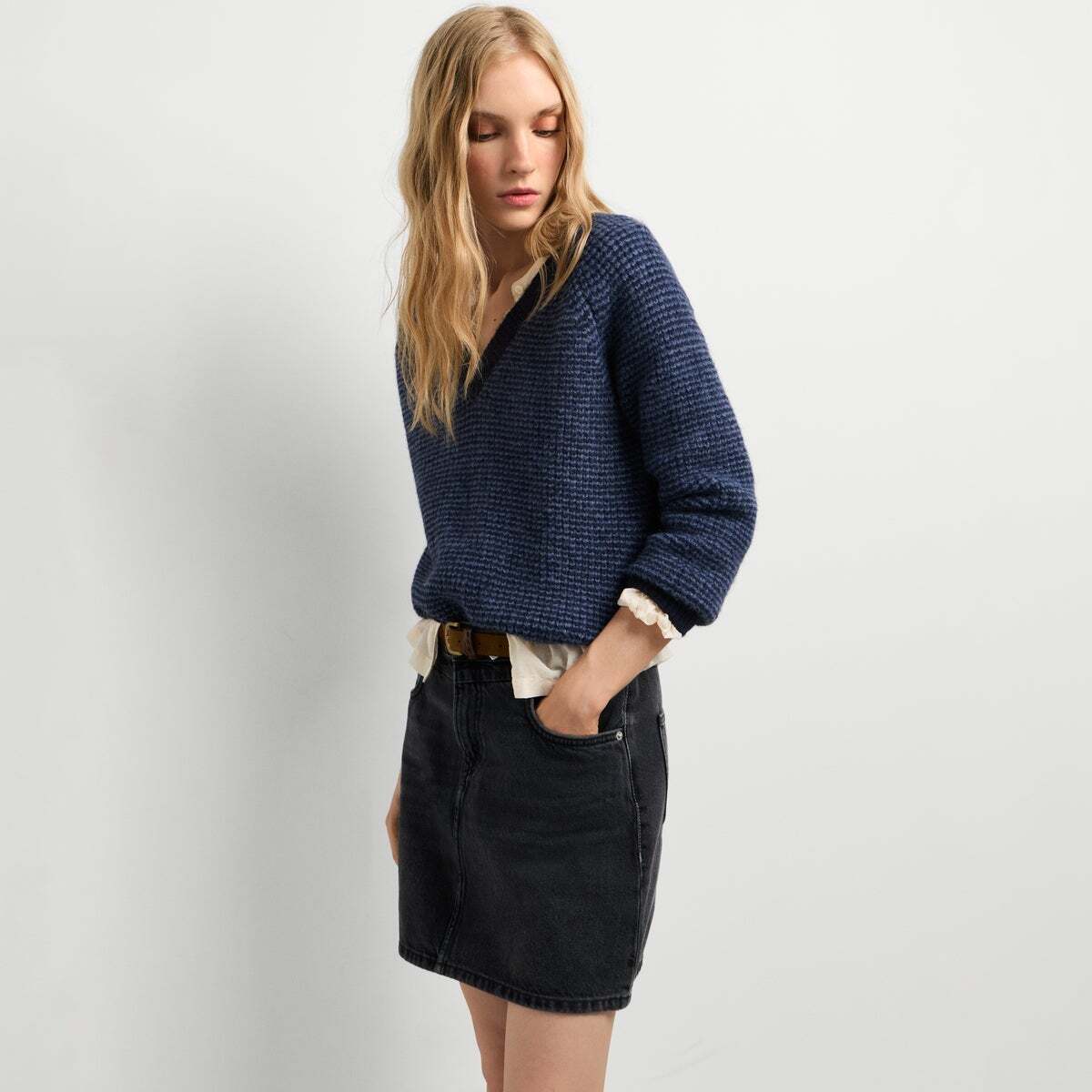 Pull En Maille À Col V Coupe Décontractée, PEPE JEANS