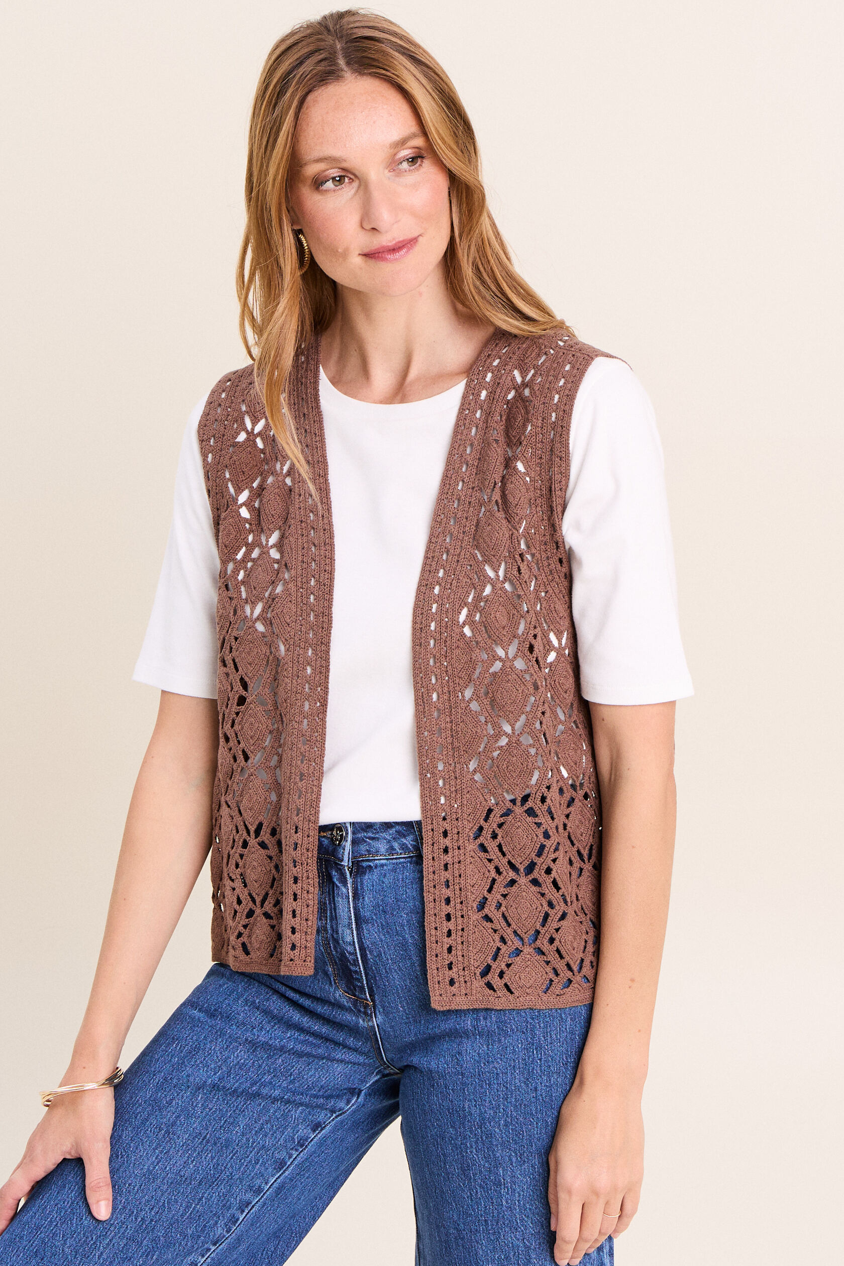 Gilet ajouré coupe droite courte, BREAL