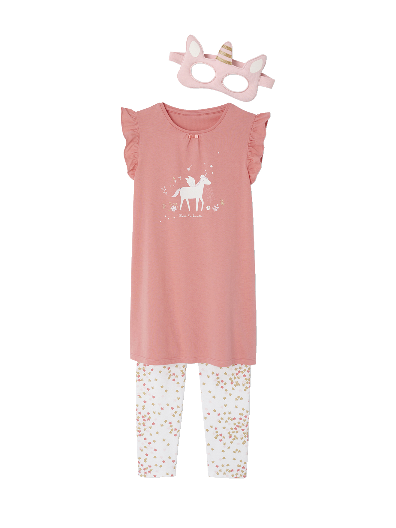 Ensemble nuit magique : Chemise de nuit + legging + masque + pochon, VERTBAUDET