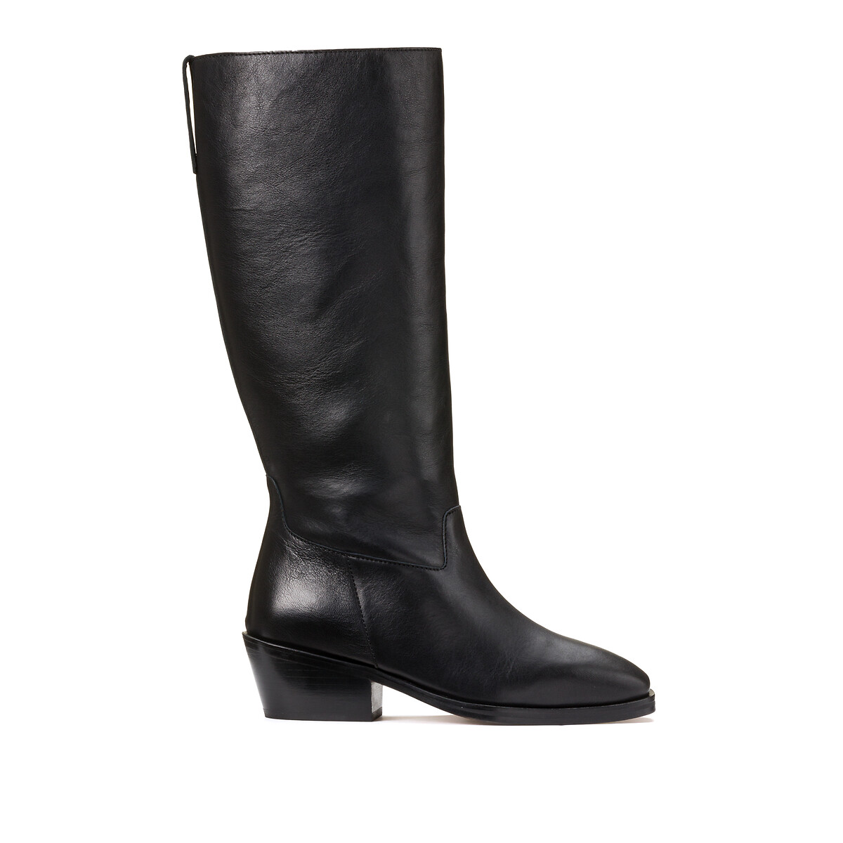 Bergam Knee-High Boots in Leather with Block Heel