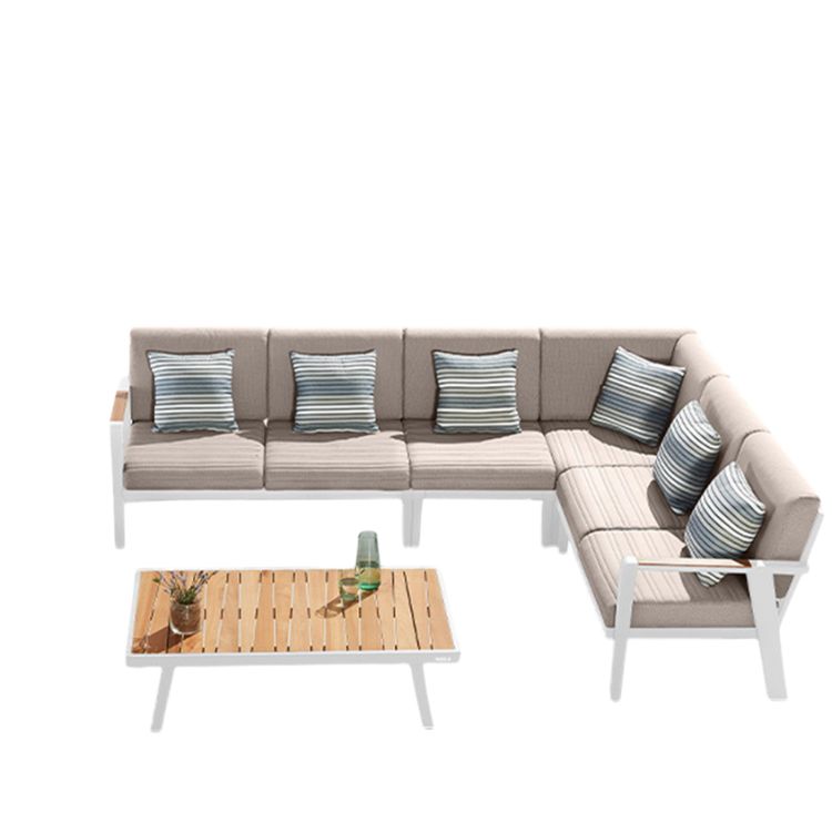 Salon d'angle en aluminium et teck, LOVY COSY, AU JARDIN DE CHLOÉ