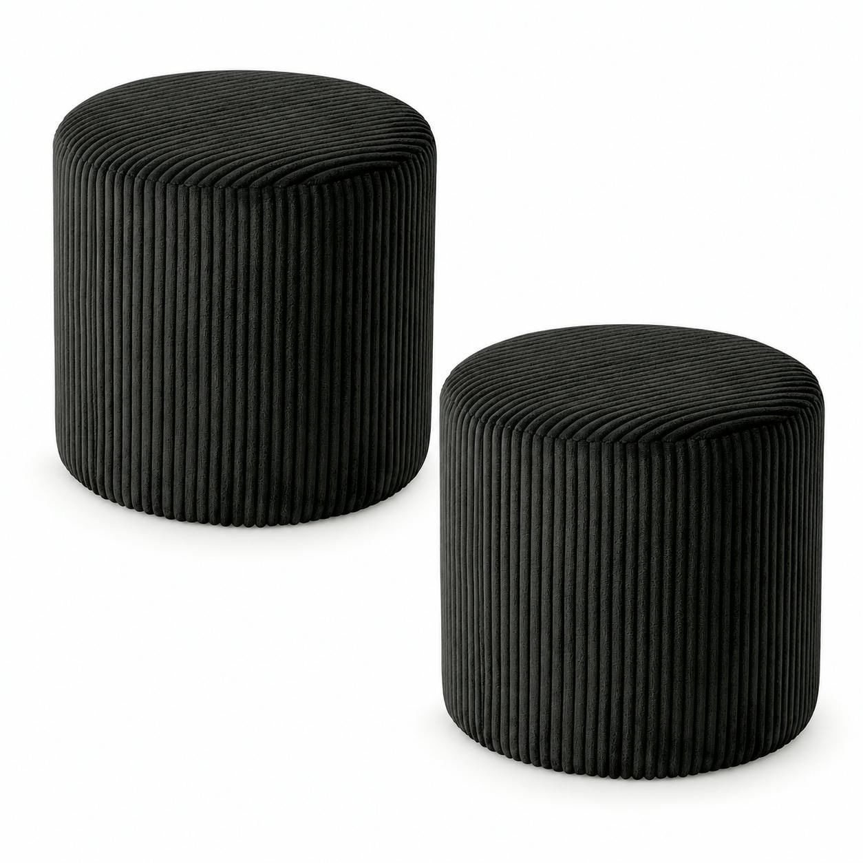 Pouf rond velours côtelé noir (lot de 2) MALMOE, PIER IMPORT