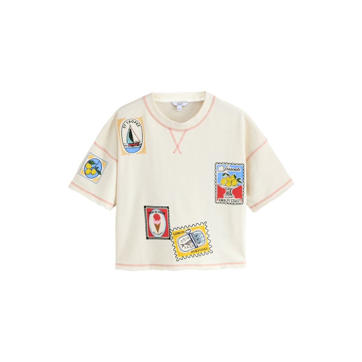 T-shirt droit ras du cou avec badge estival, NEXT
