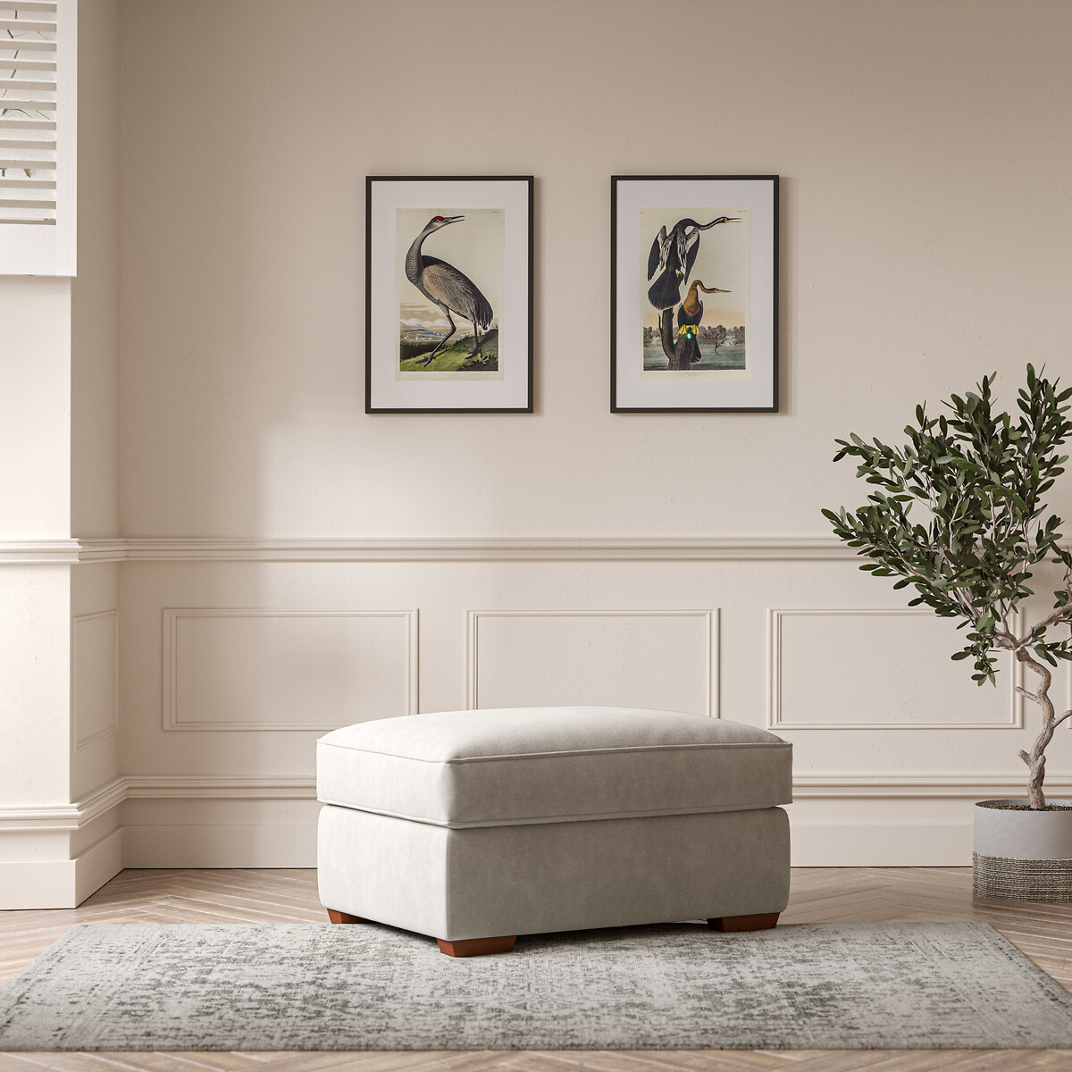 Florence Soft Brushed Footstool with Dark Wood Legs, ÉDITÉ
