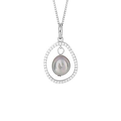 Sterling Silver Floating Pearl Cubic Zirconia Necklace FIORELLI