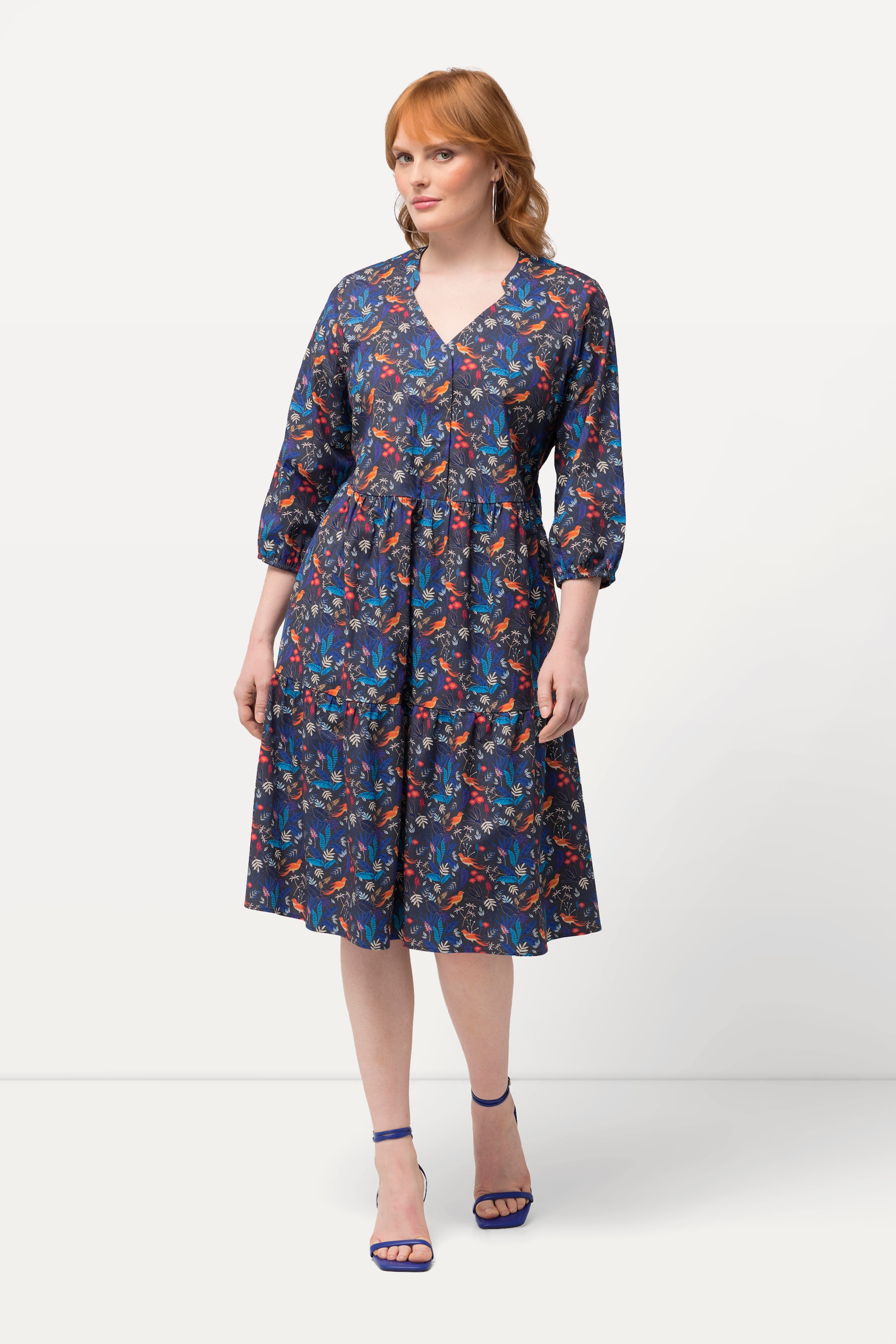 Robe tunique, oiseaux du paradis, col V, ULLA POPKEN