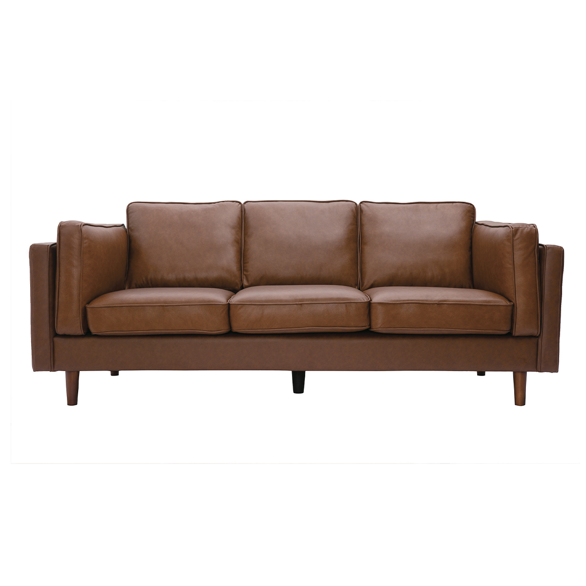 Canapé vintage 3 places cuir marron et bois foncé BRADLEY, MILIBOO