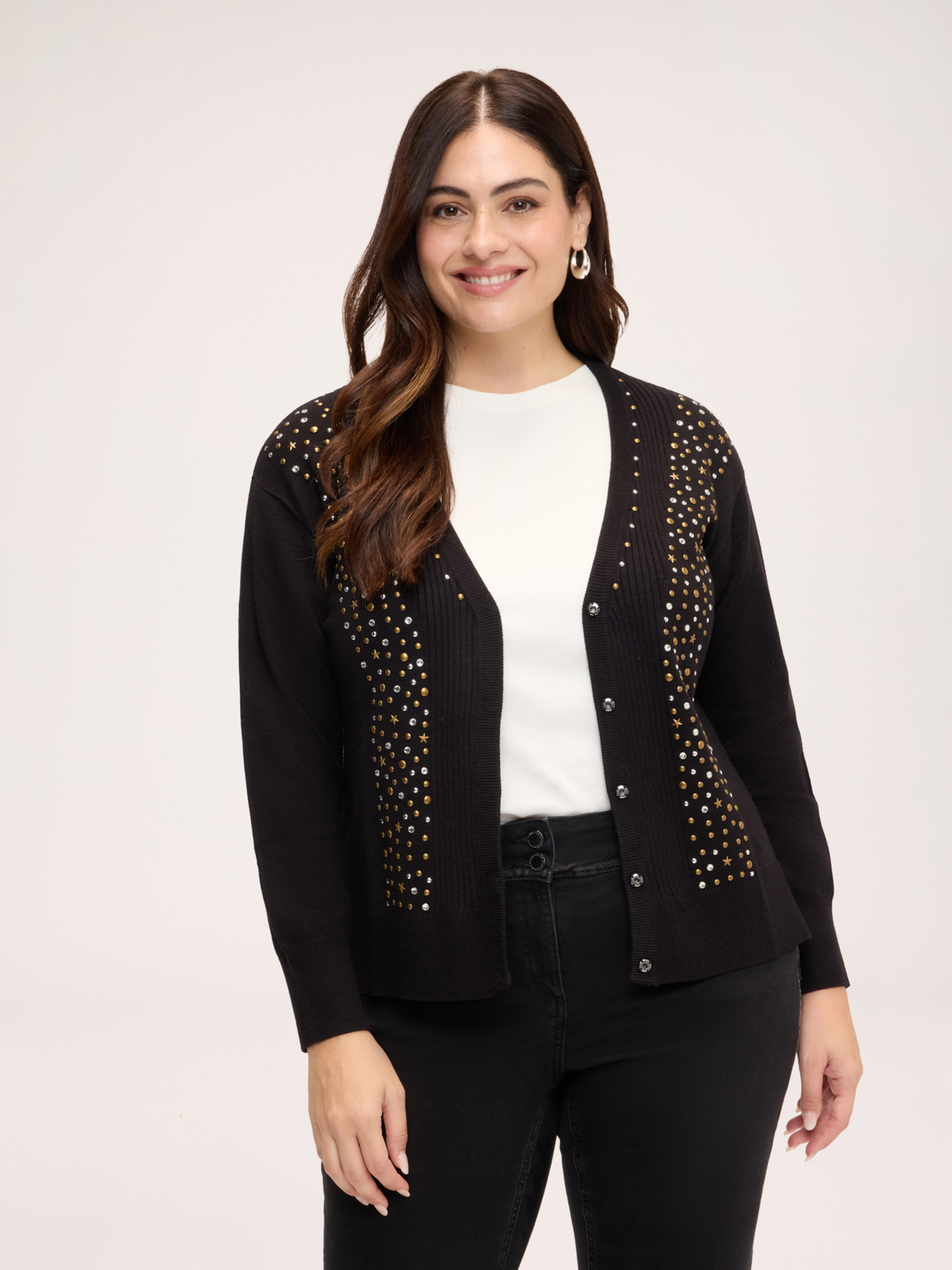Cardigan col en V avec clous, FIORELLA RUBINO