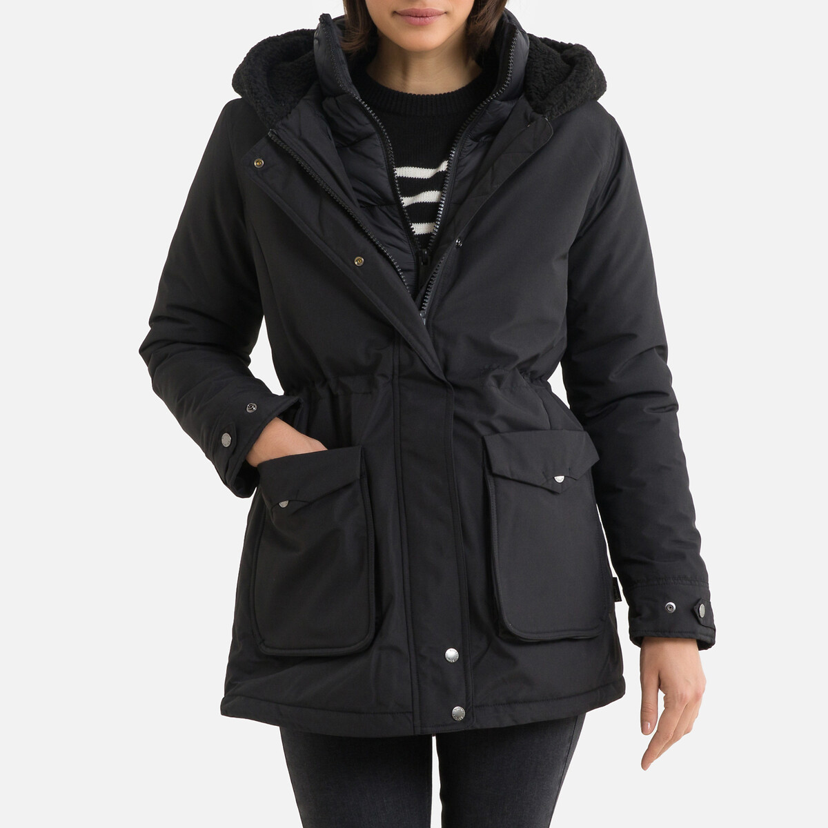 WOMENS PARKA WITH INNER DRAWSTRINGS AND REMOVABLE HOOD 