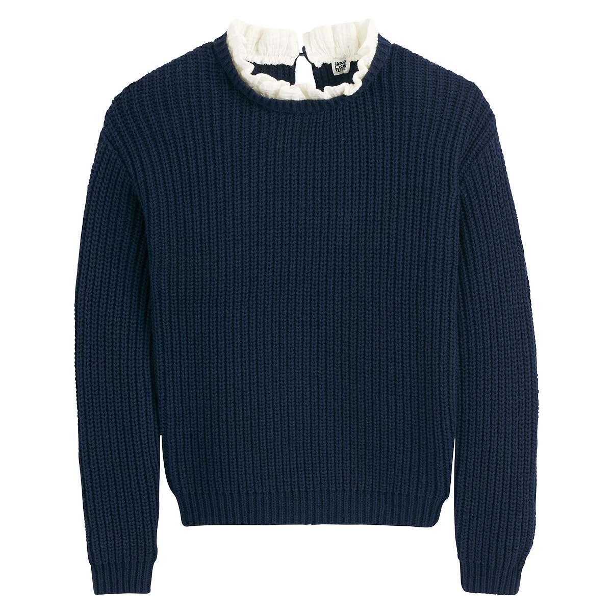 2-in-1 jumper/sweater with stand-up collar in chunky cotton mix knit navy  blue La Redoute Collections | La Redoute