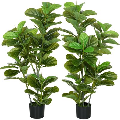 Ficus Lutea artificiels 1,10H m - lot de 2 ficus artificiels avec pots HOMCOM