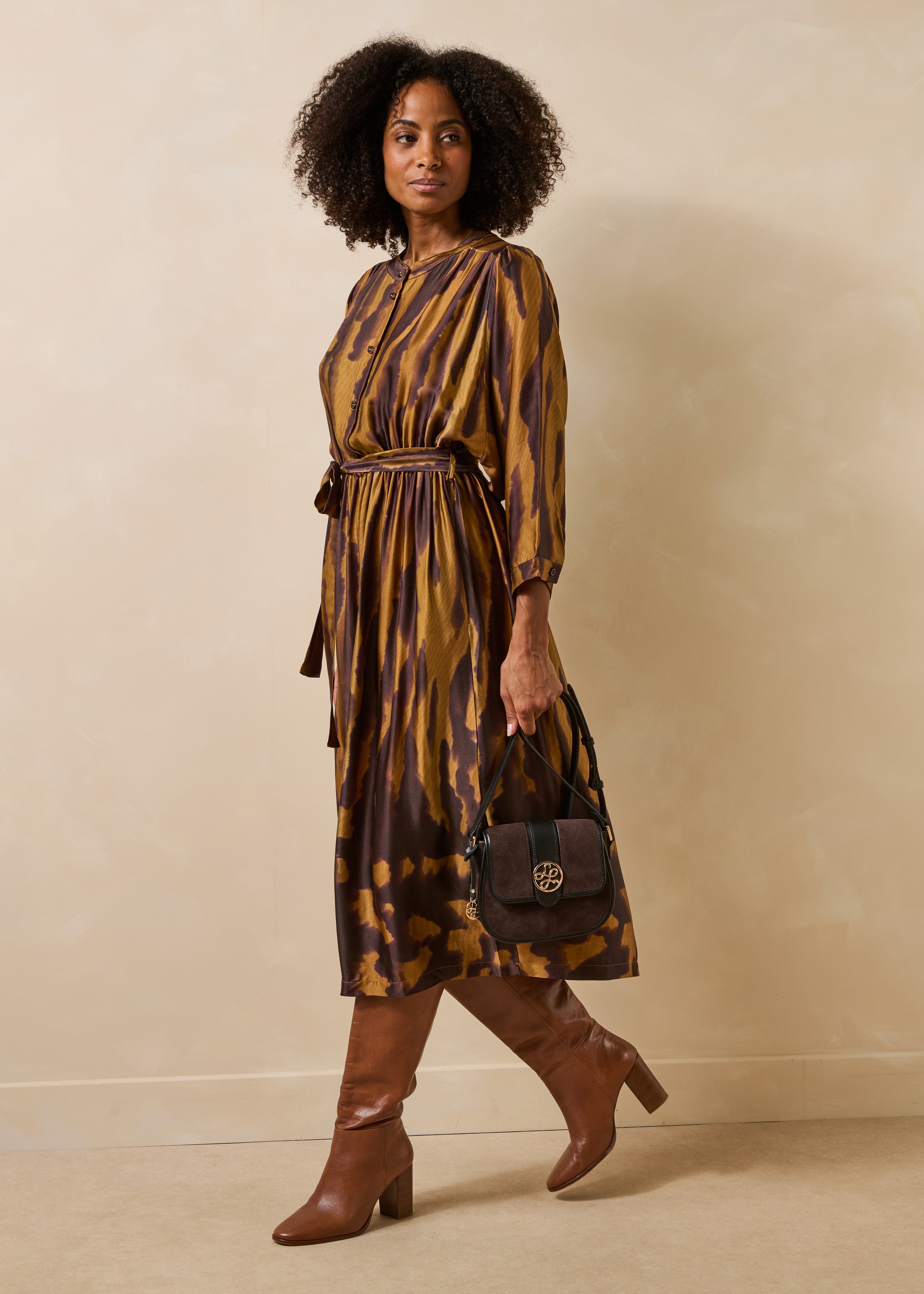 Robe midi à imprimé animalier en satin, LA FEE MARABOUTEE