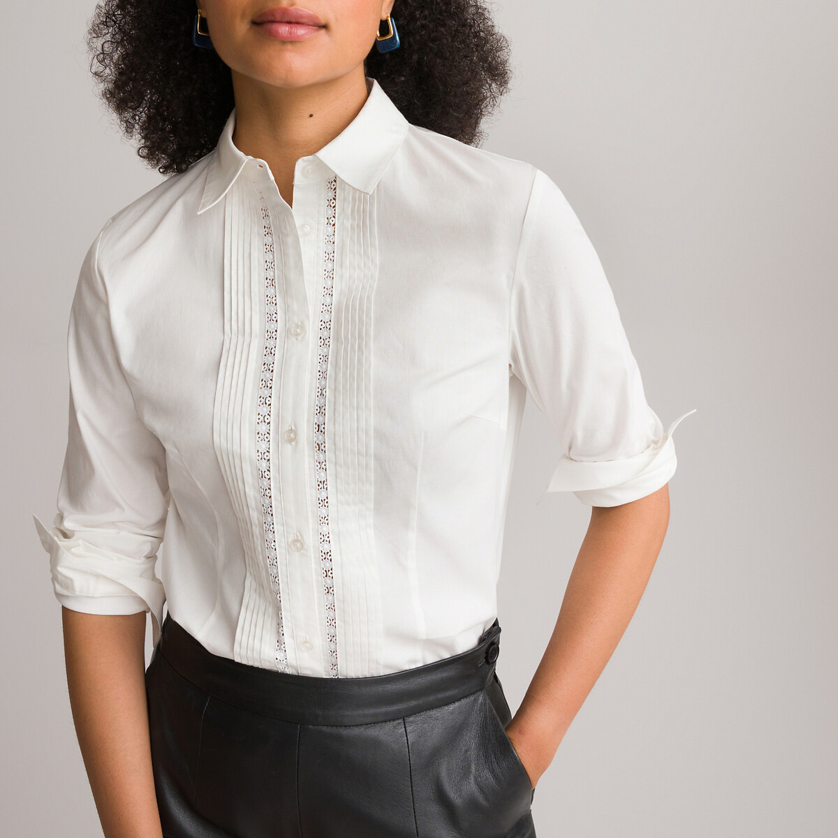 Cotton Lace Detail Shirt with Long Sleeves