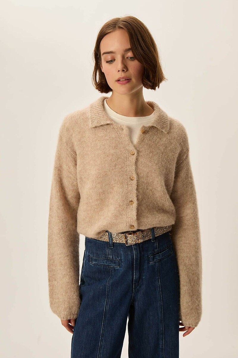 Anouka Long Sleeve Cardigan with Polo Collar, DES PETITS HAUTS