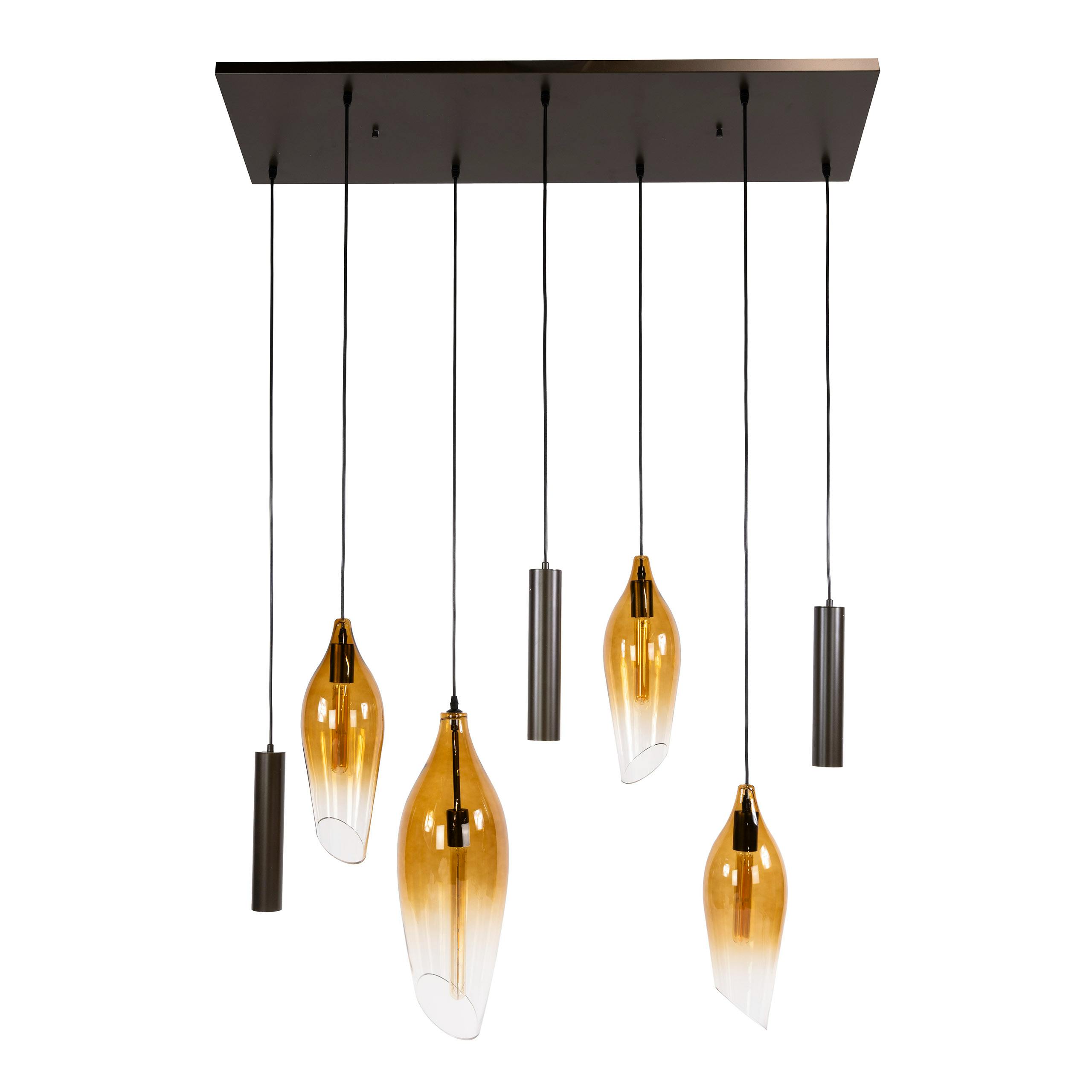 Suspension îlot cuisine verre fumé métal bronze 7 lampes NIAGARA, PIER IMPORT