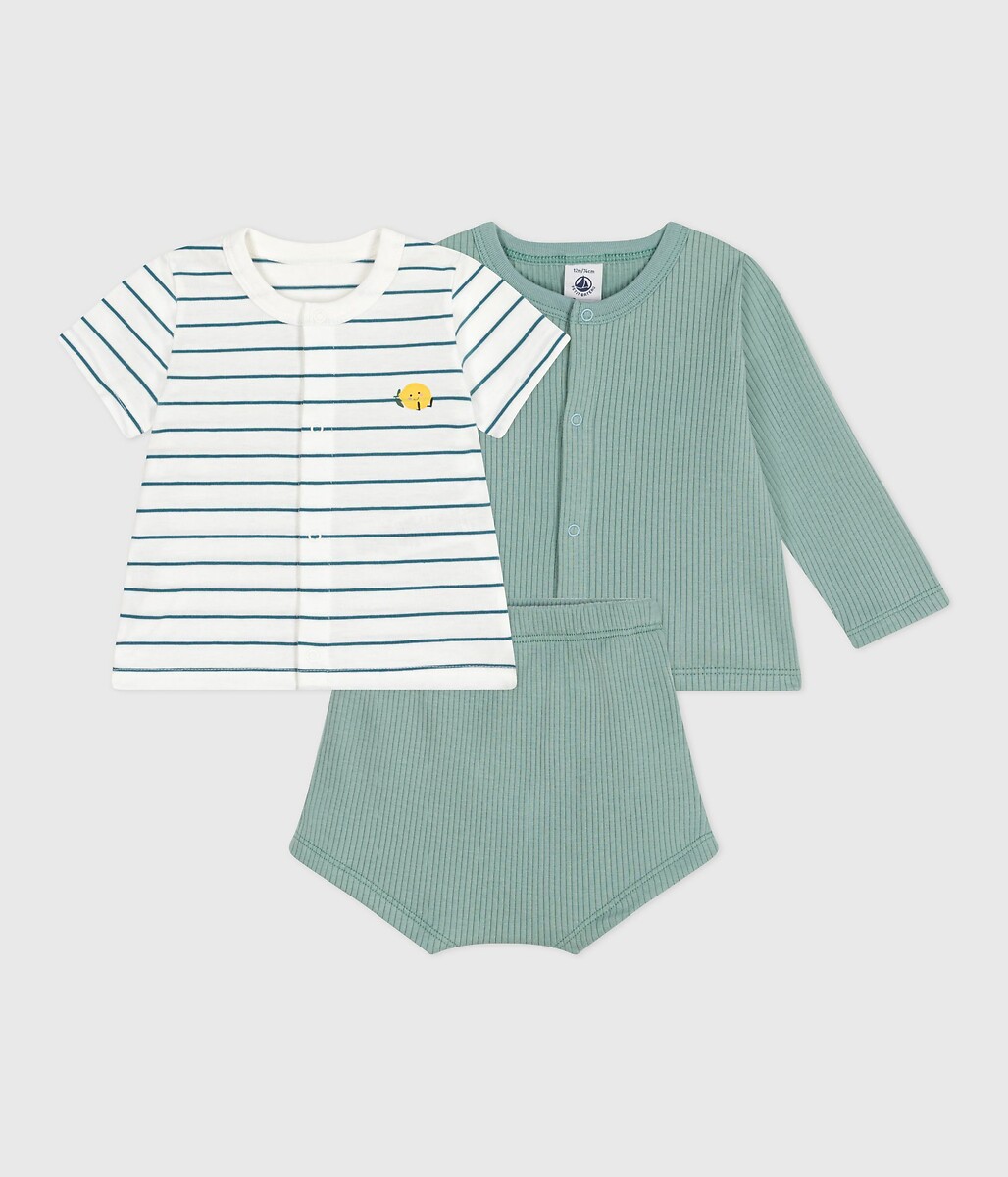 Ensemble naissance trois pièces en coton et t-shirt