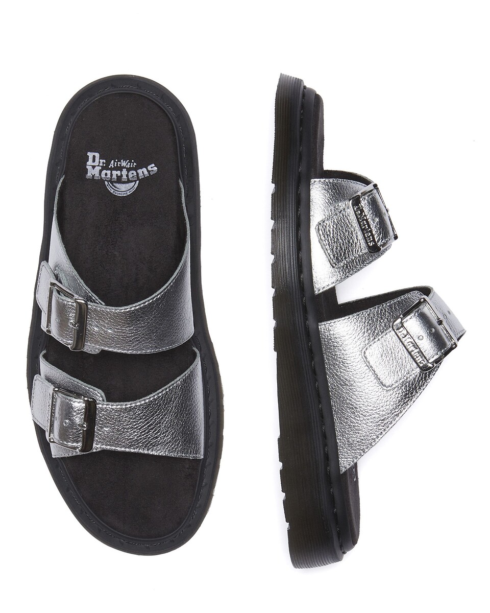 Dr. Martens Sandalias de piel Josef Slide Silver Metallic Tumble — foto 4