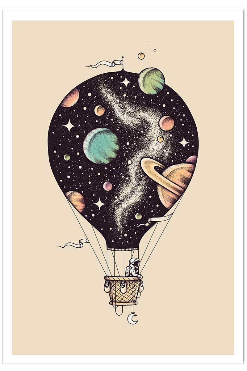 Affiche enfant montgolfiere en cosmos, HEXOA