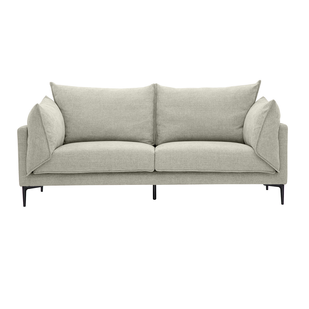 Canapé design 3 places en tissu effet velours texturé beige et métal noir MARIUS, MILIBOO
