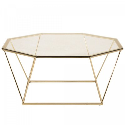 Table basse octogonale en metal doré avec plateau en verre LUCY MEUBLES & DESIGN