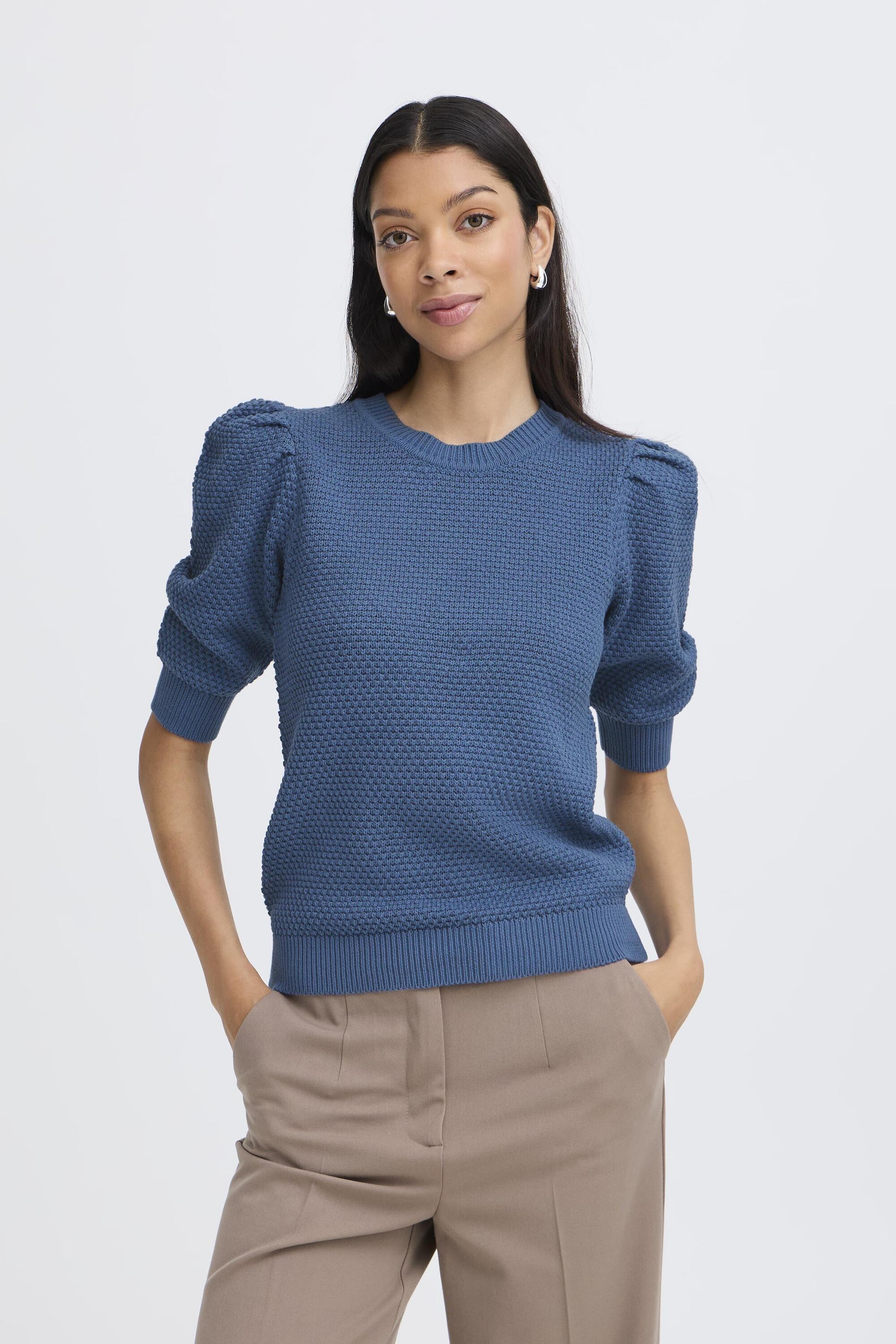 Pull en maille, manches 3/4, col rond, B.YOUNG