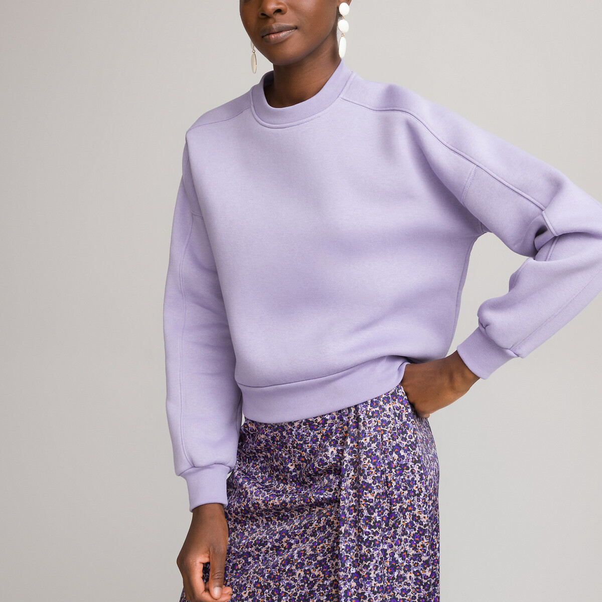 Cotton mix cropped sweatshirt light purple La Redoute