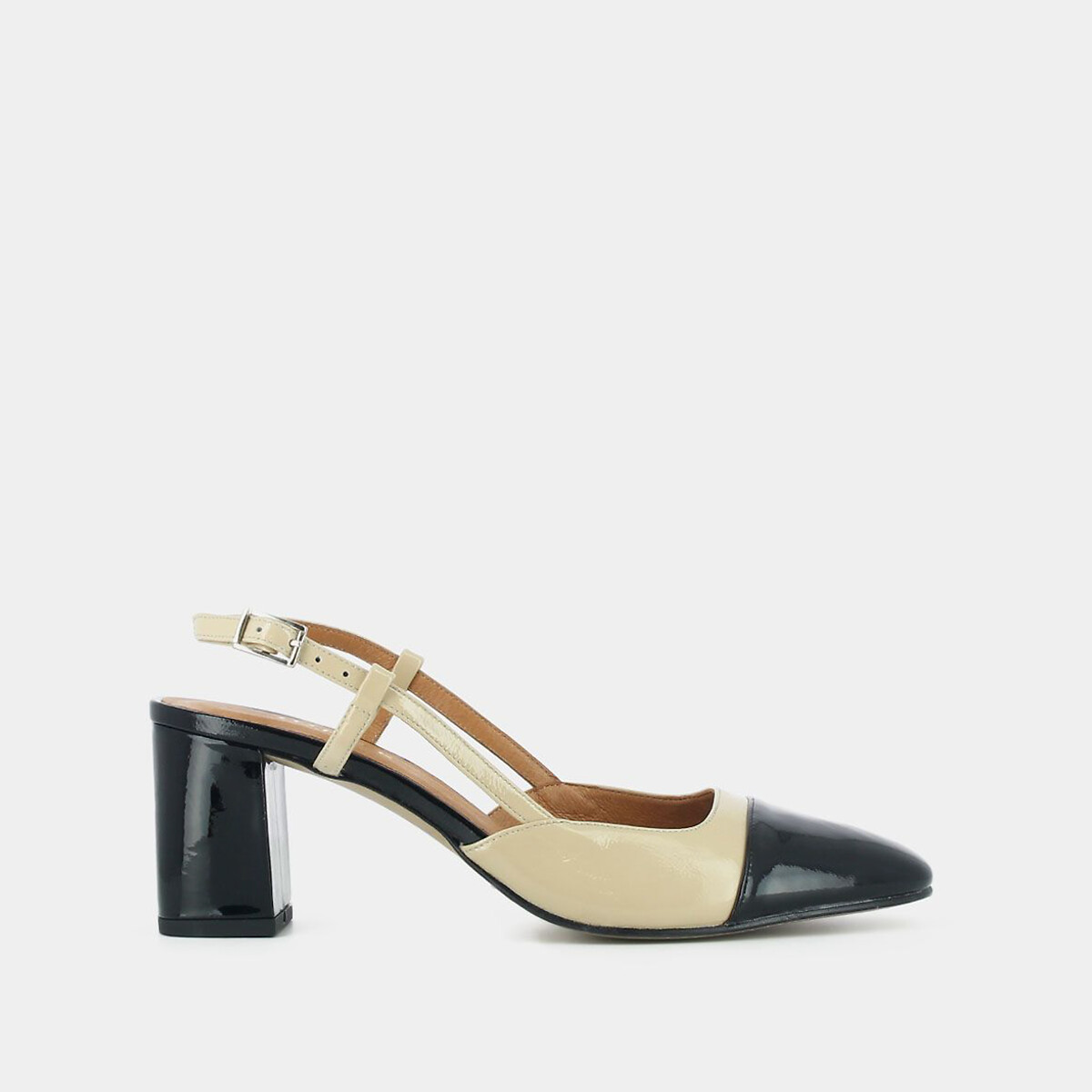 Dhapop leather slingback heels, beige/black, Jonak | La Redoute