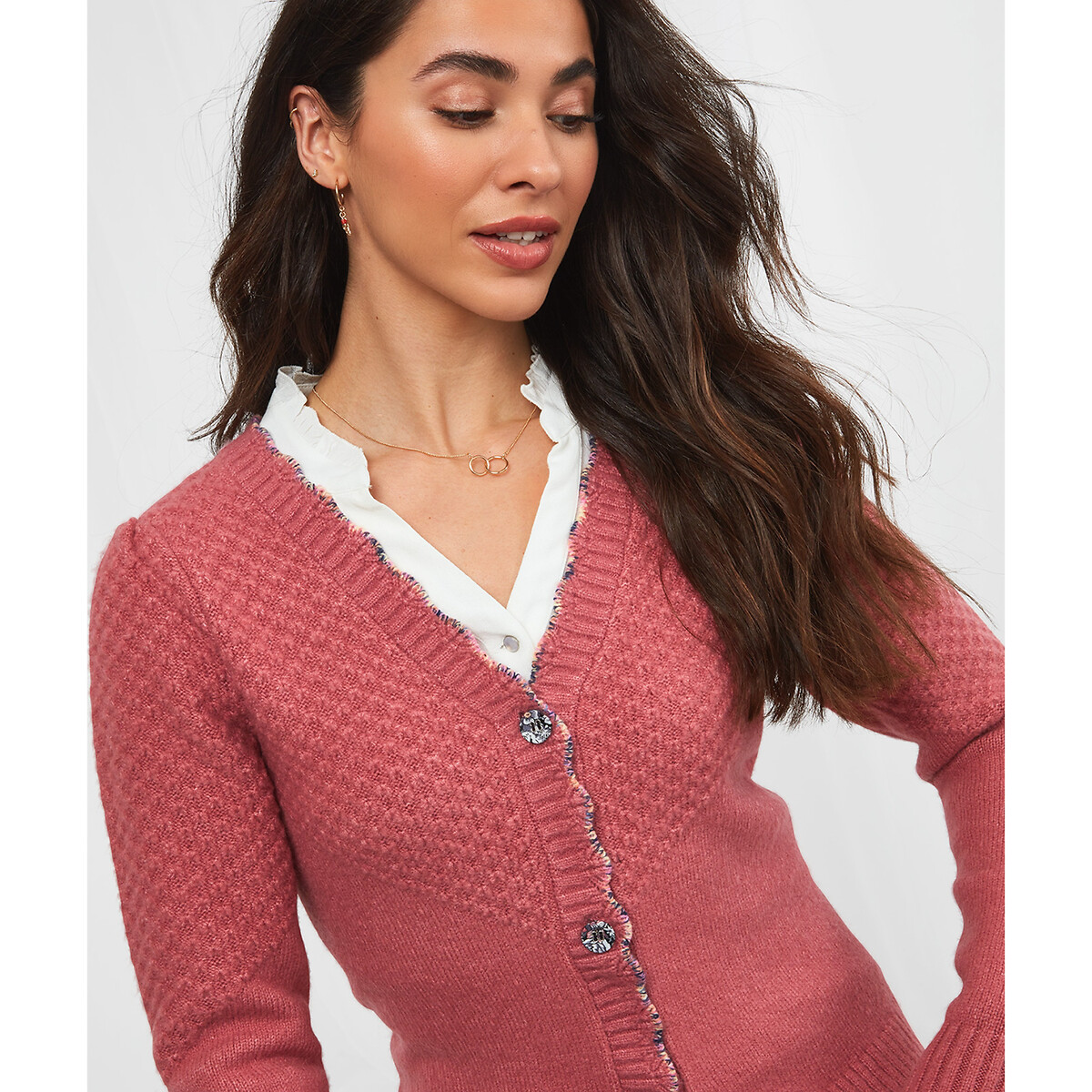 Buttoned v-neck cardigan , light pink 