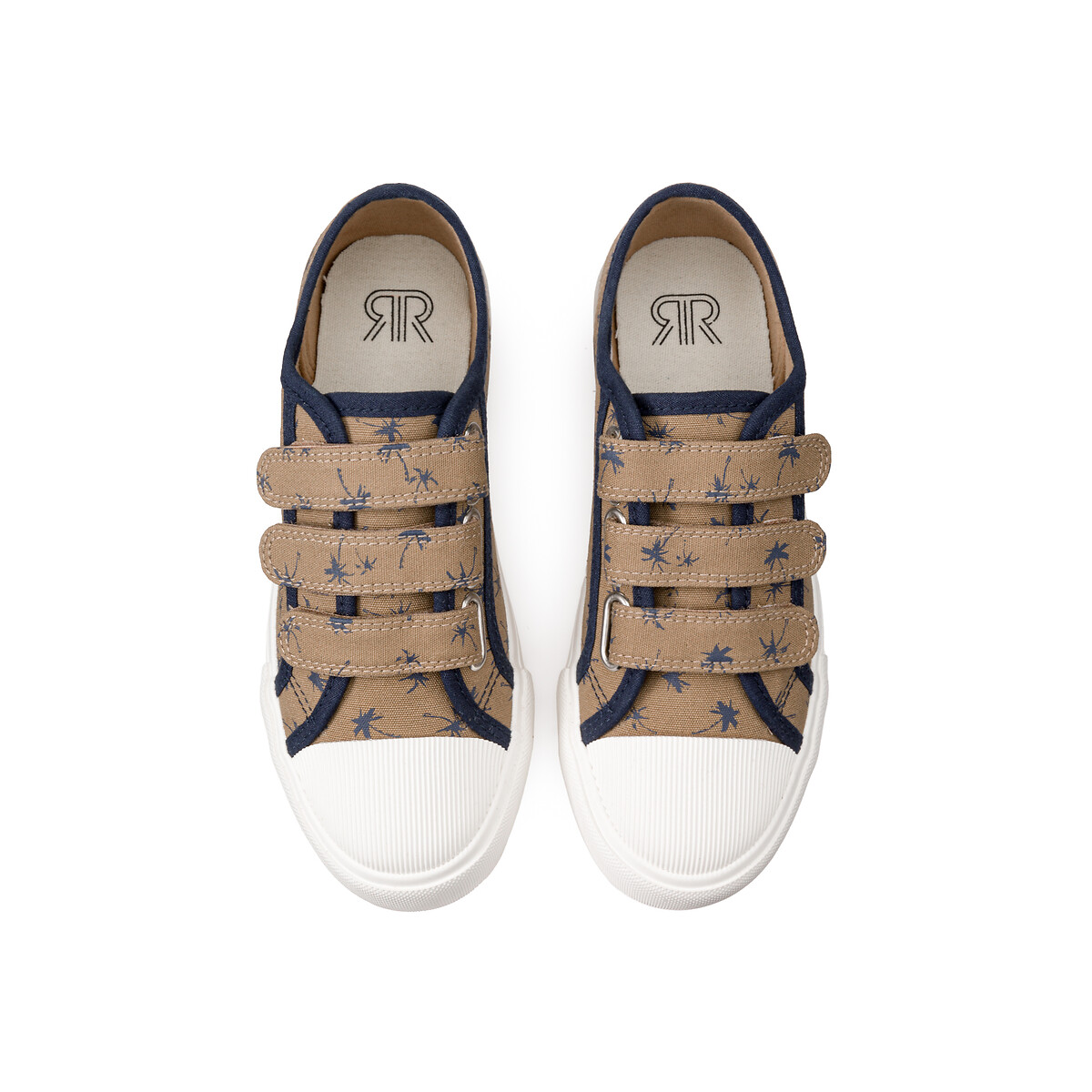 Kids recycled canvas trainers in palm tree print with touch n