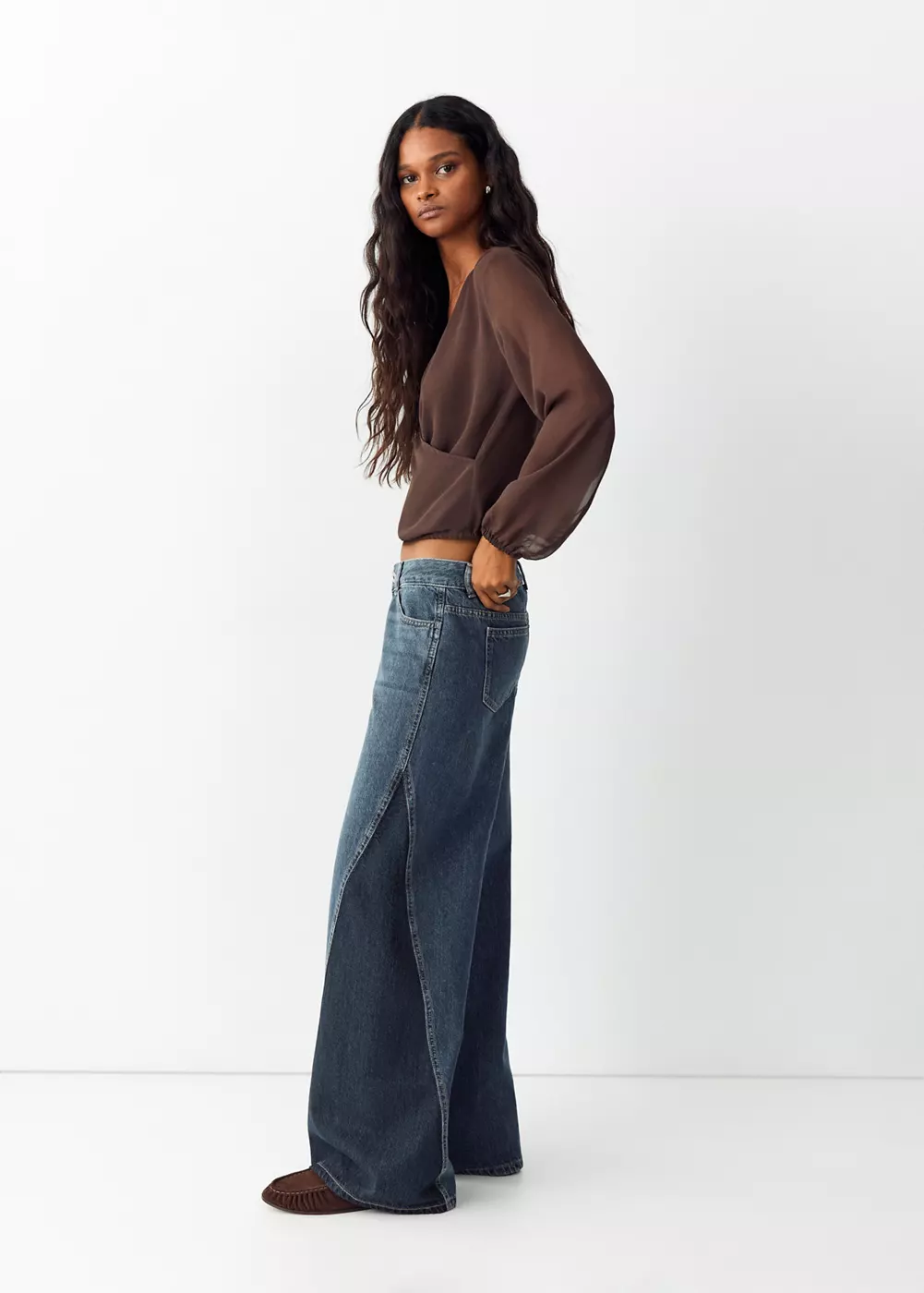 Jean wide leg à panneaux contrastants, MANGO TEEN