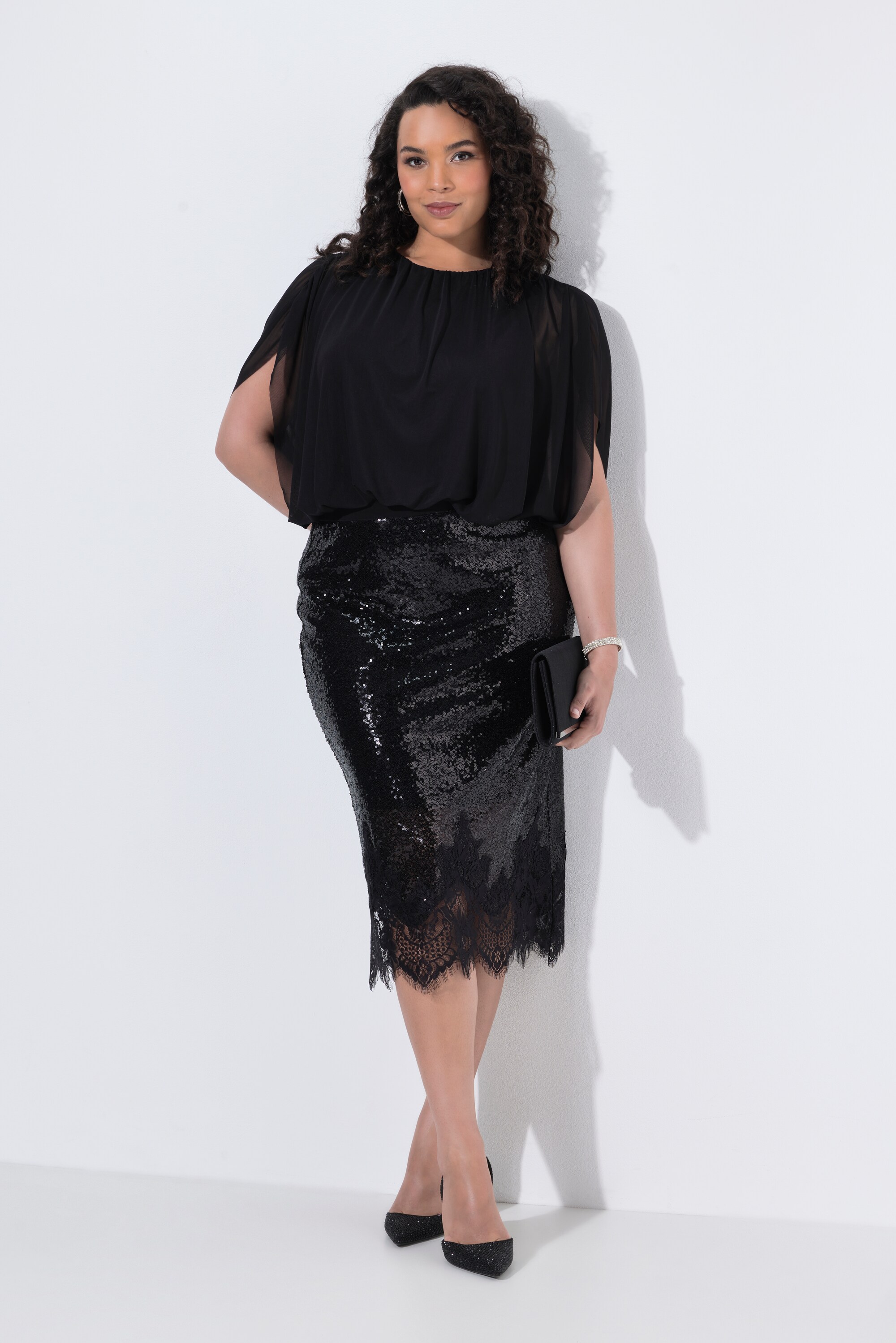 Jupe midi à paillettes, coupe Slim Fit, ULLA POPKEN