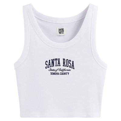 Cotton Cropped Vest Top with Embroidered Text LA REDOUTE COLLECTIONS