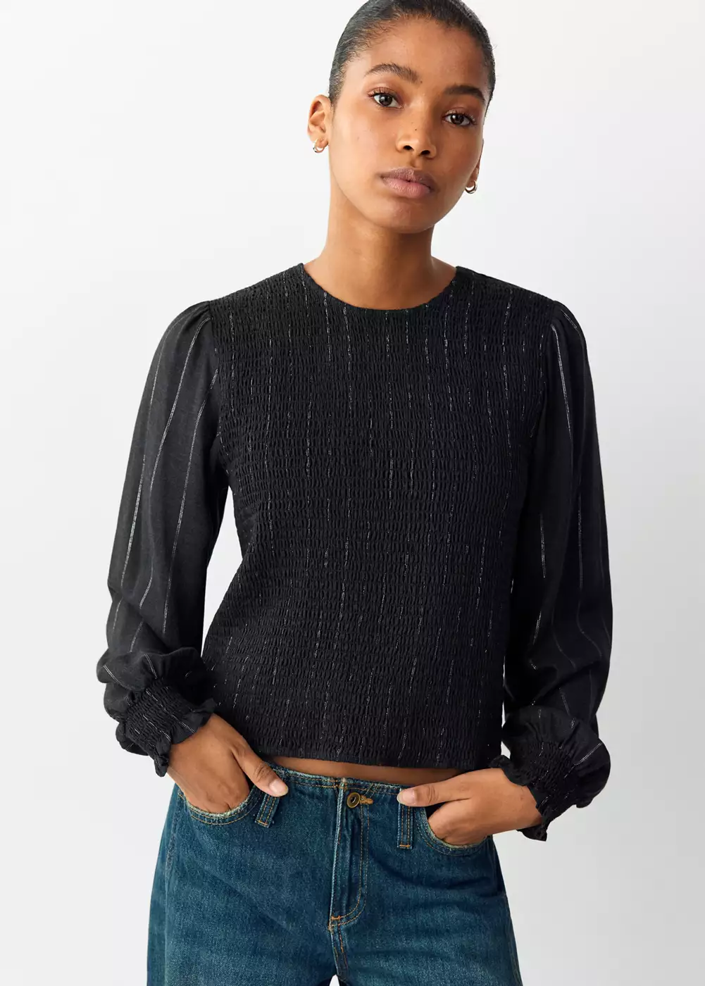 Blouse à motif nid d'abeille en fil métallisé, MANGO TEEN