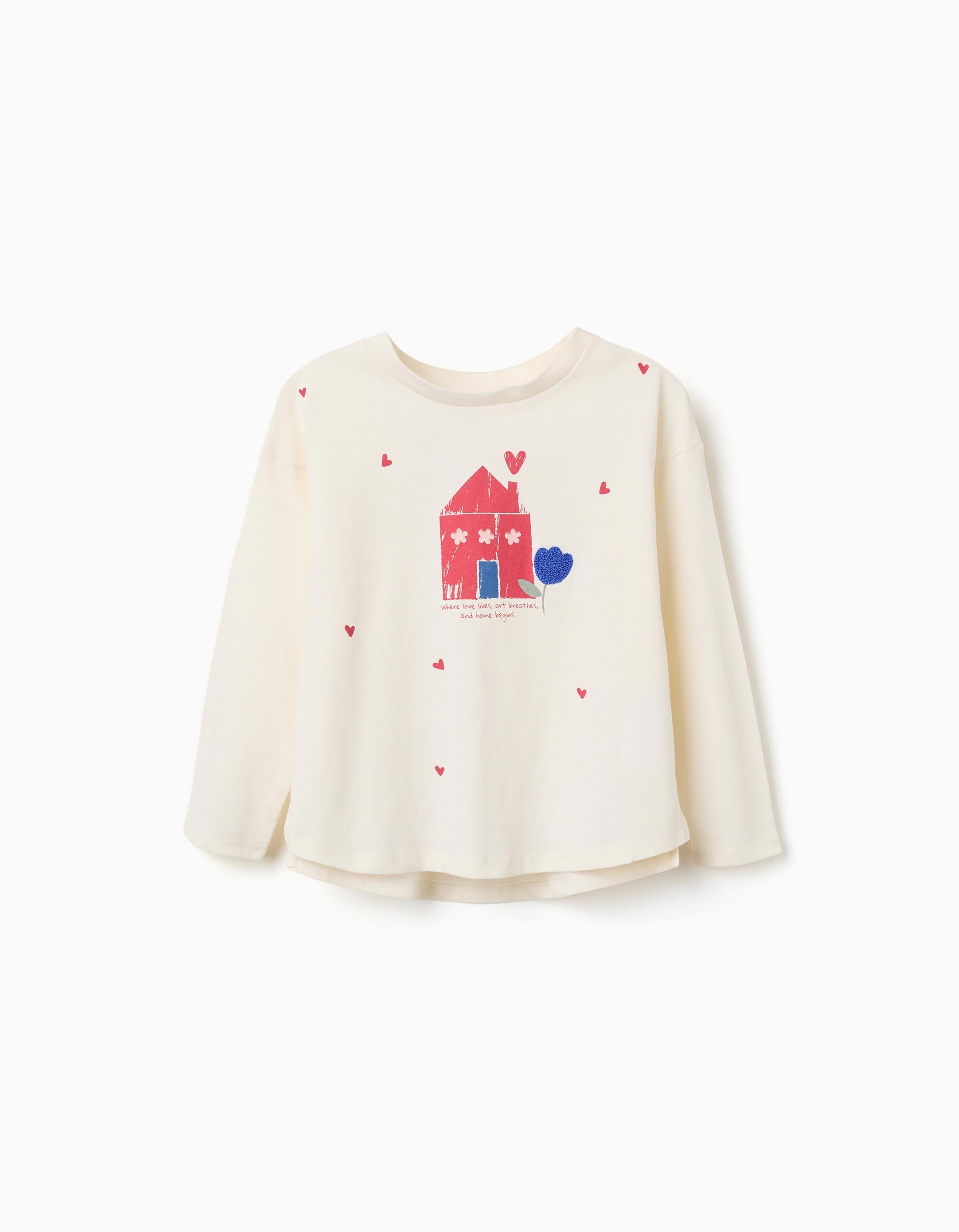 T-shirt en coton à manches longues avec imprimé maison, ZIPPY