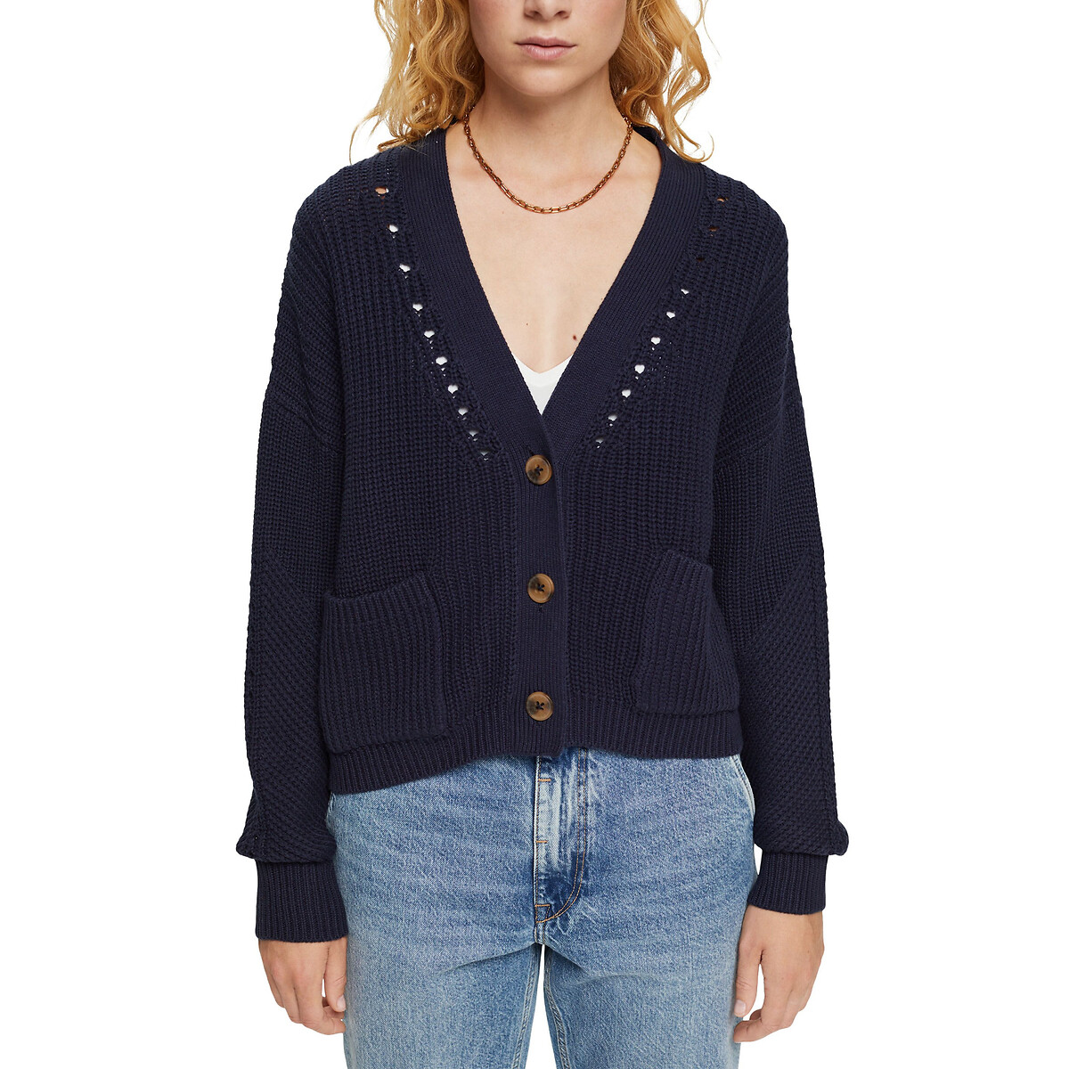 Esprit Cotton Mix Buttoned Cardigan with V-Neck