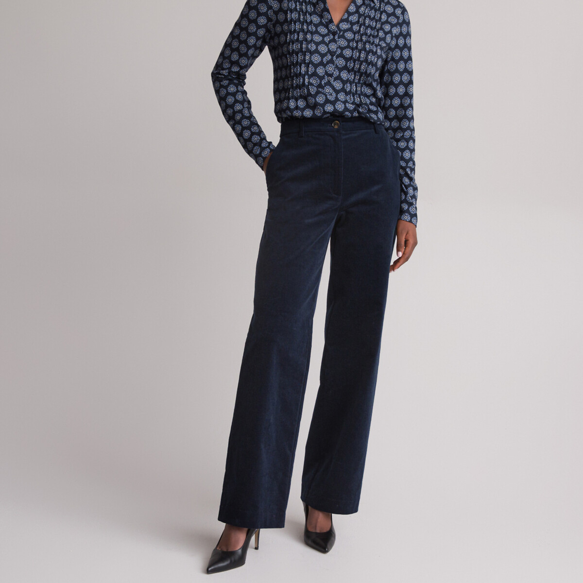 Image of Cotton Corduroy Trousers with Wide Leg, Length 31.5"