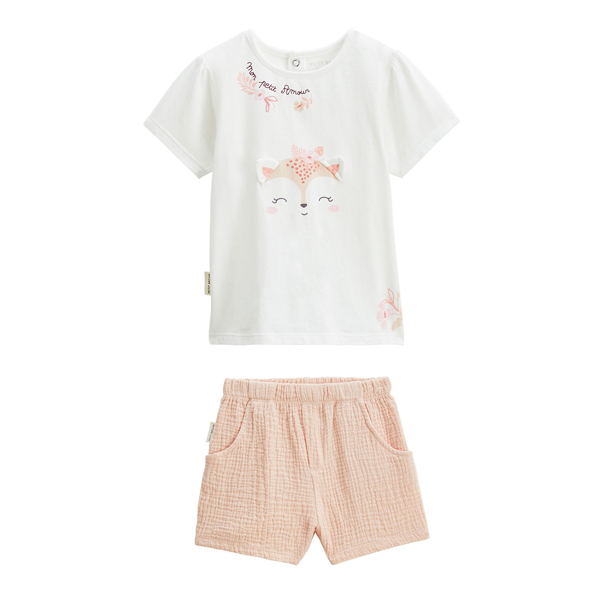 Ensemble bébé t-shirt et short en gaze de coton Louison, PETIT BEGUIN