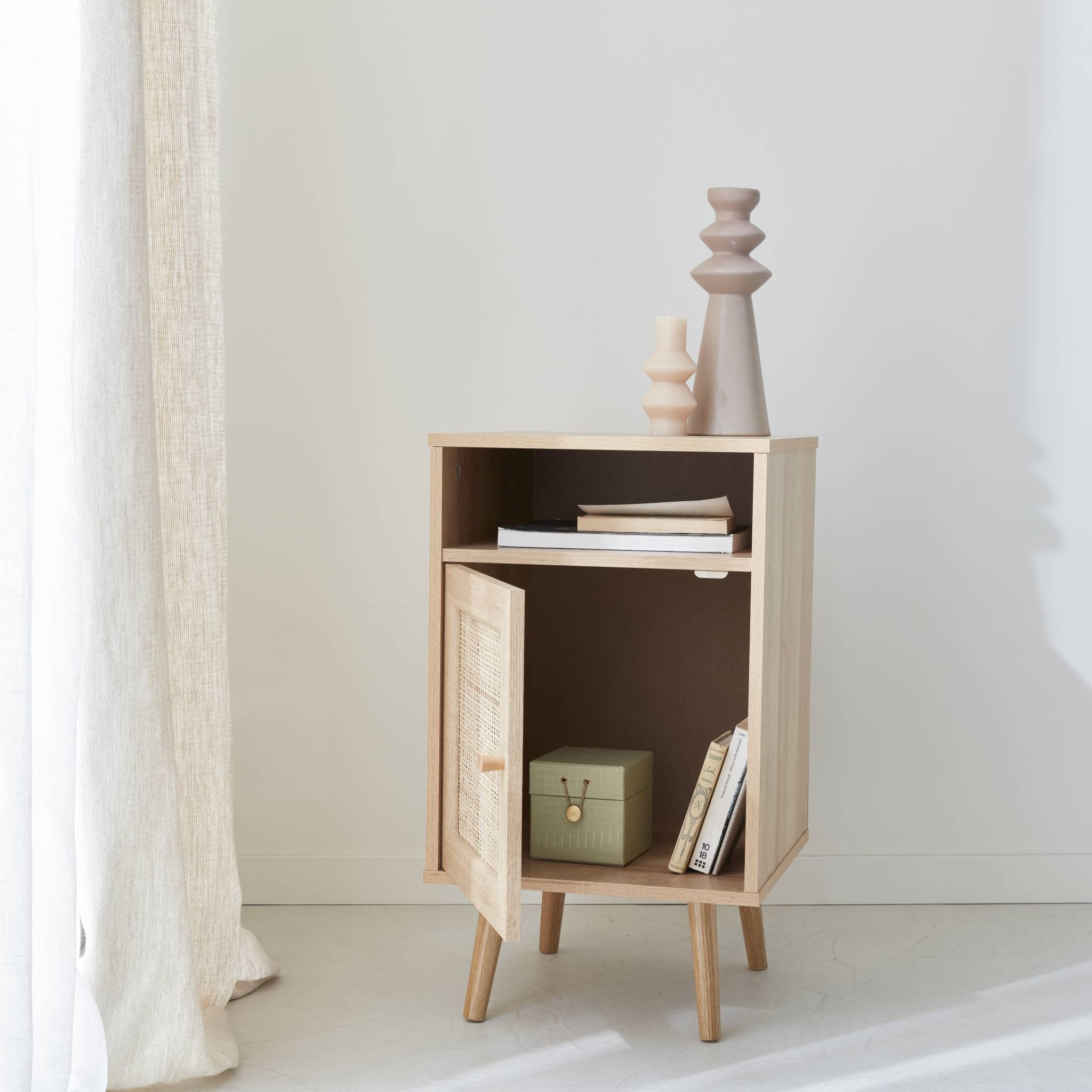 Table de chevet scandinave en cannage 1 porte BOHÈME, SWEEEK