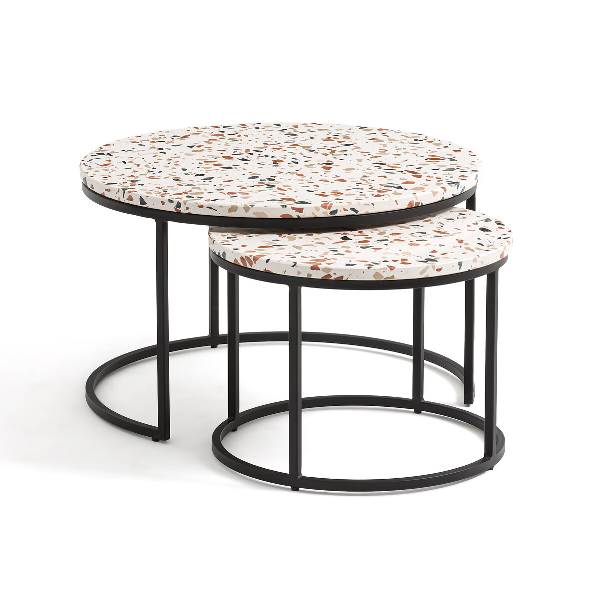 Set of 2 Herve Terrazzo and Metal Round Nesting Tables