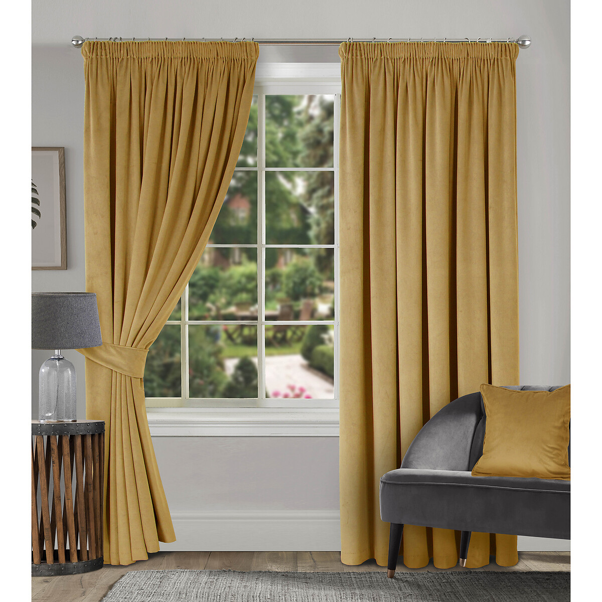 Clever Velvet Lined Pencil Pleat Curtains In Honey Gold Coloured So Home La Redoute Clever Velvet Lined Pencil Pleat, Gold And Cream Curtains Uk