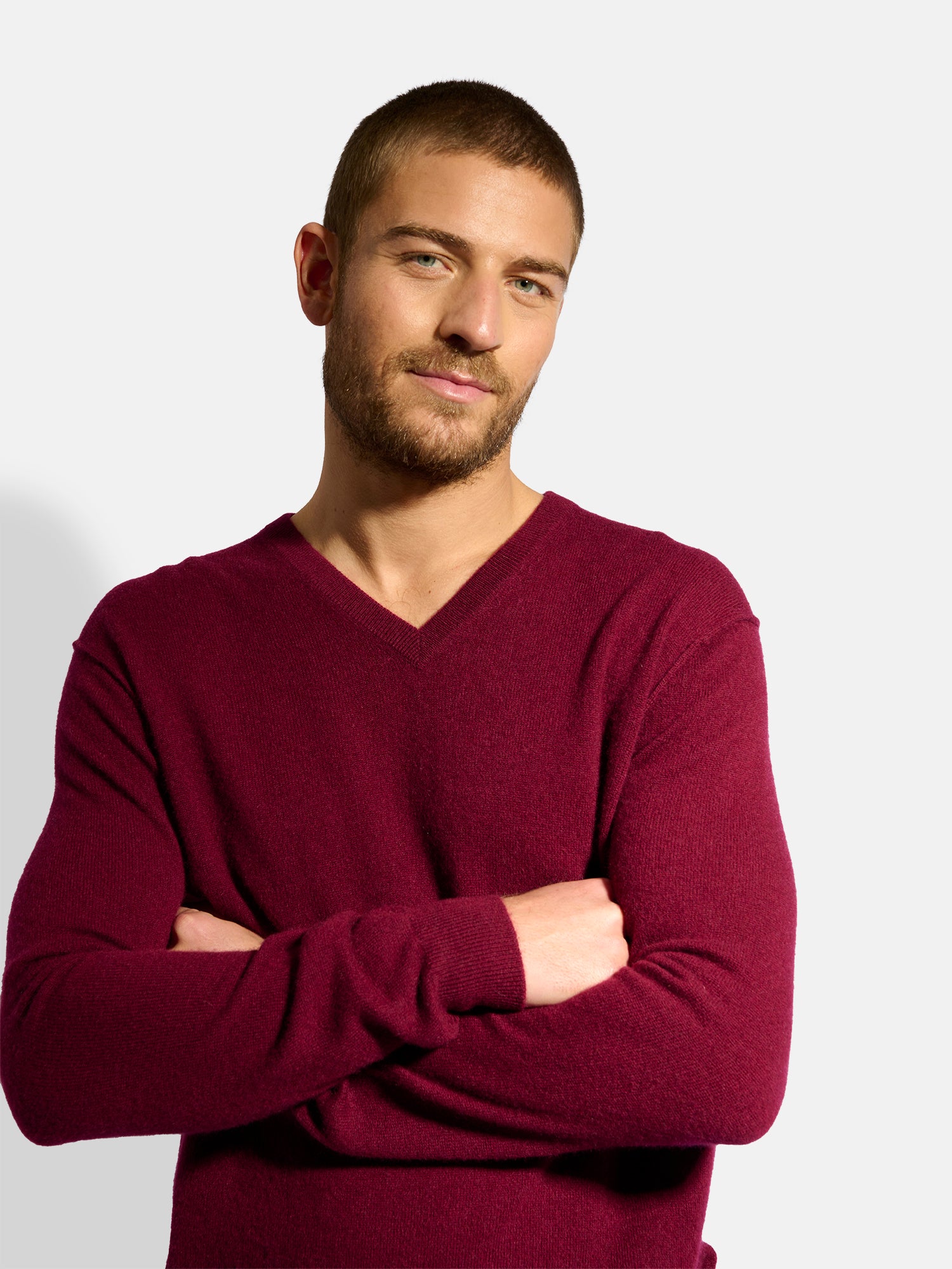 Pull Col V Bordeaux Tom, JUST CASHMERE