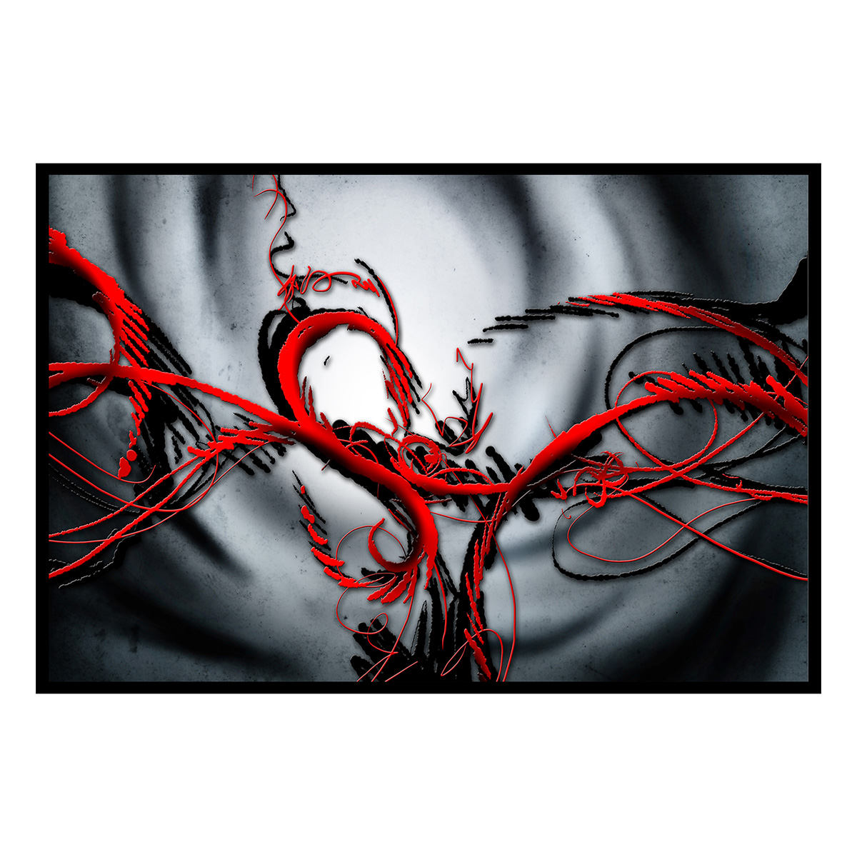 Affiche encadrée art abstrait rouge et noir, HEXOA