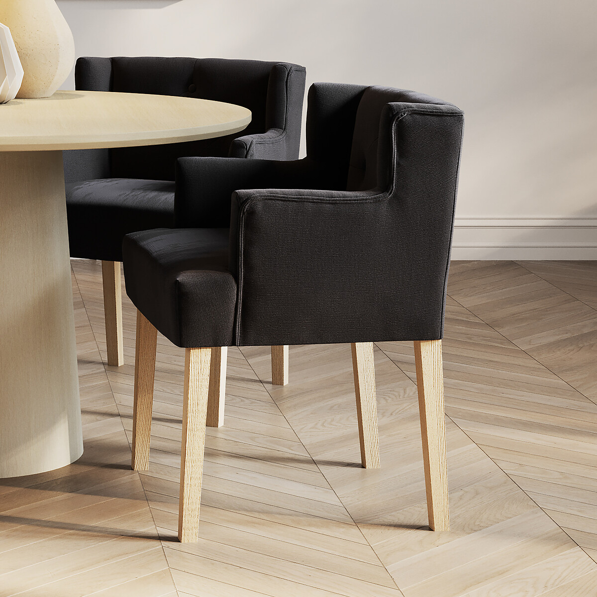 Giada Linen Wingback Dining Armchair with Natural Wood Legs, ÉDITÉ