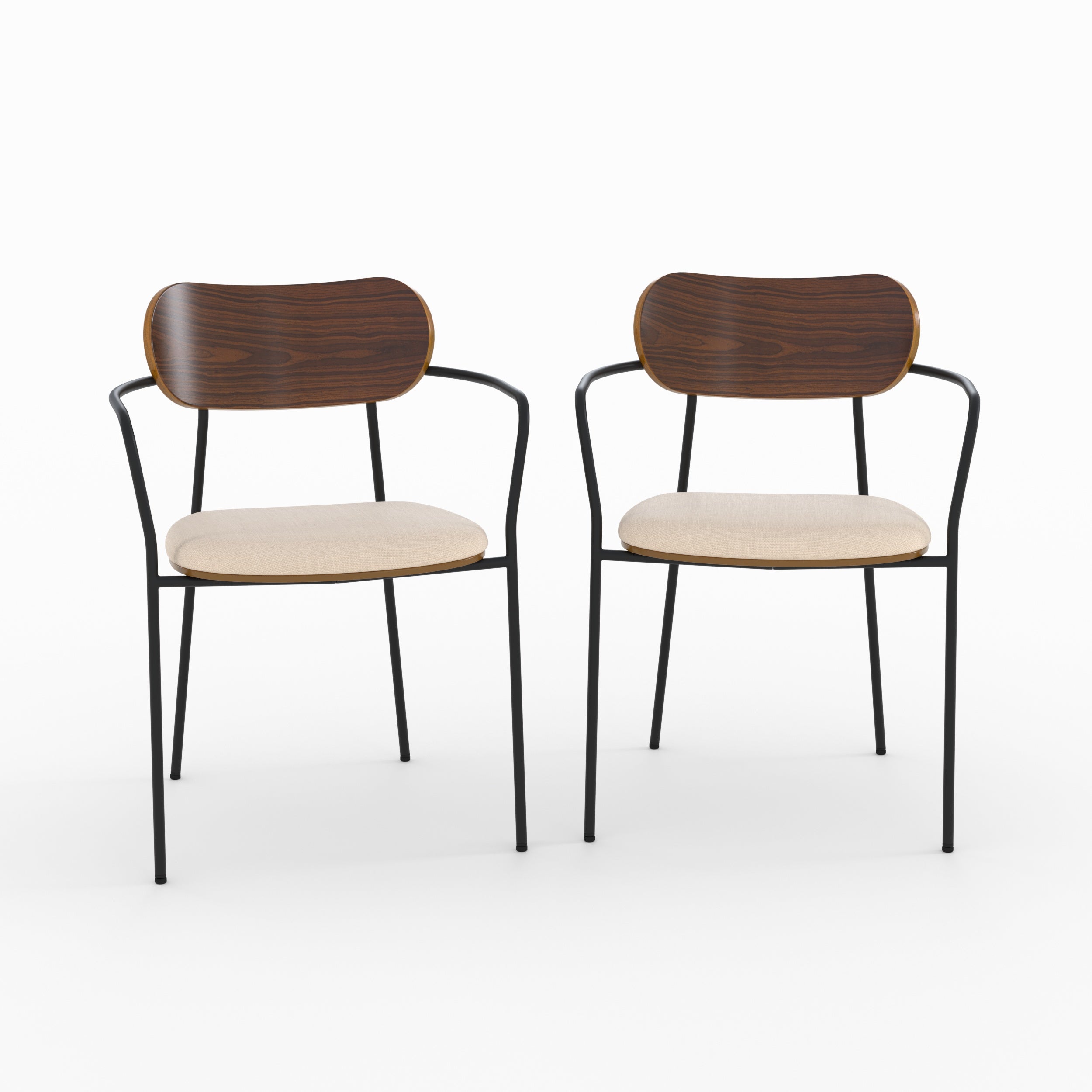Lot de 2 chaises en tissu et placage en bois - MARINE, MAISON PAVANE