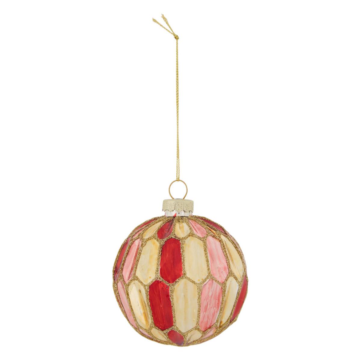 Boule de Noël en verre motif hexagonal or et rose D. 80 mm, FEERIC LIGHTS & CHRISTMAS