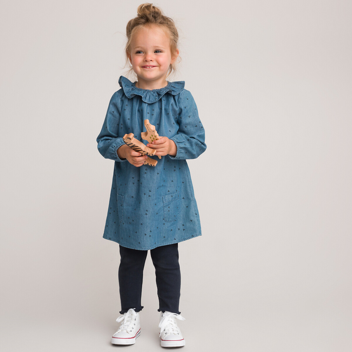 Ribbed Cotton Leggings/Denim Tunic Dress Outfit