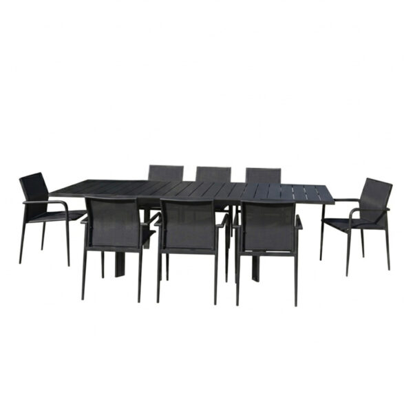 Ensemble 6/10p alu, verre, 8 fauteuils MODULO, WILSA GARDEN