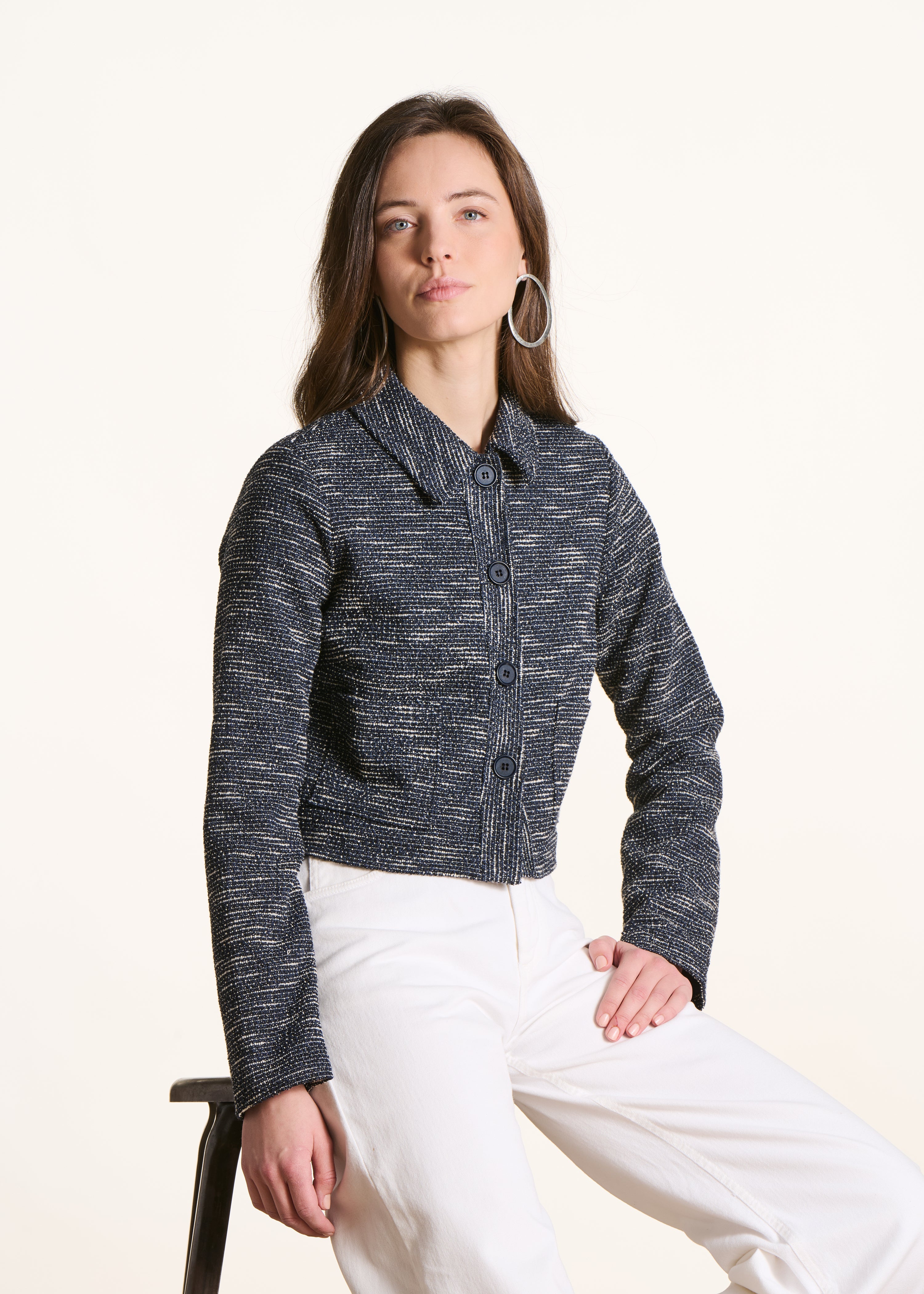 Veste courte droite en milano effet tweed, LA FEE MARABOUTEE